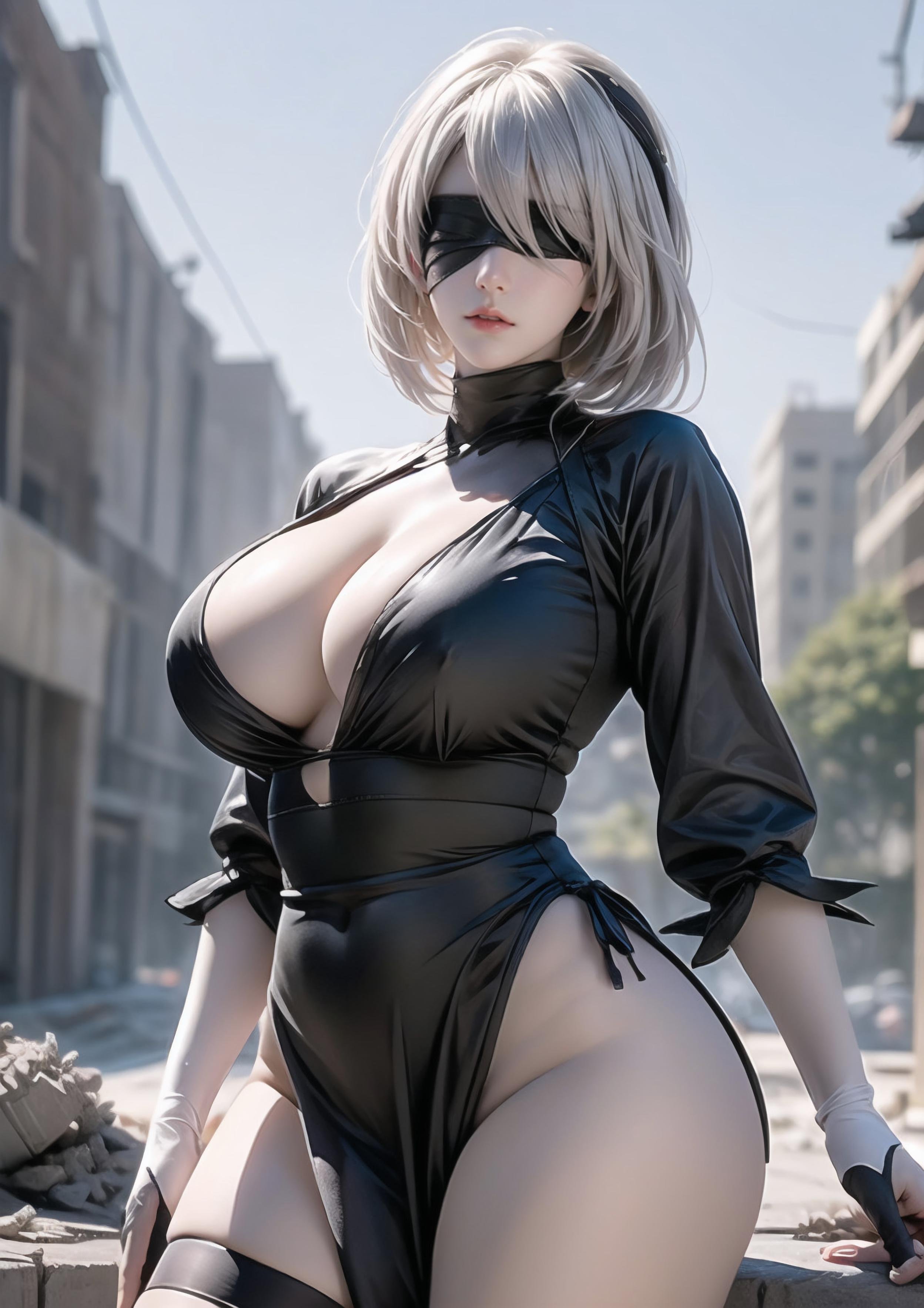 Cô Gái Anime Tạo Bởi AI - 2B: Nier: Automata Bạch Hổ Thiếu Nữ Với Tư Thế Gợi Cảm 70P