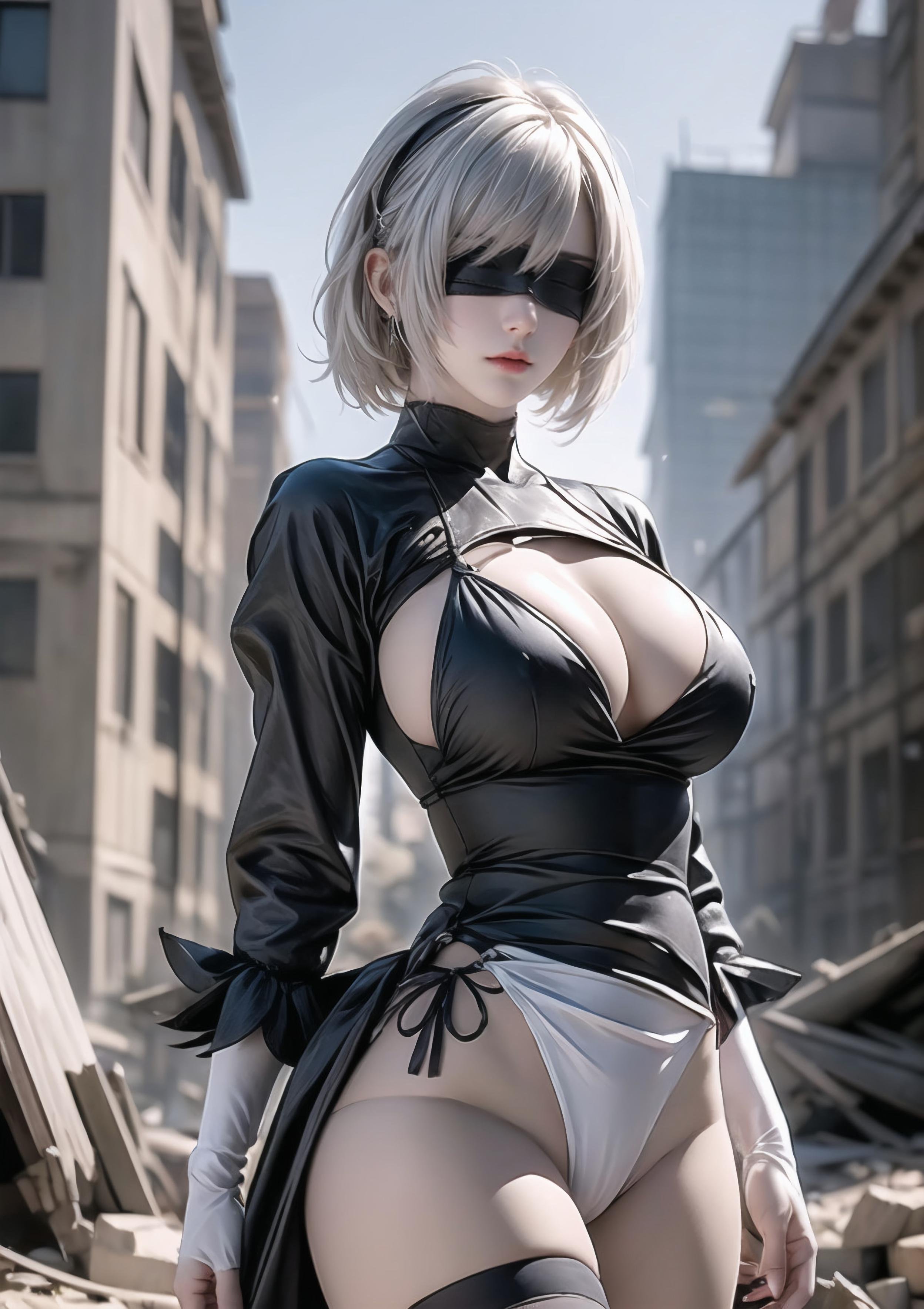 Cô Gái Anime Tạo Bởi AI - 2B: Nier: Automata Bạch Hổ Thiếu Nữ Với Tư Thế Gợi Cảm 70P