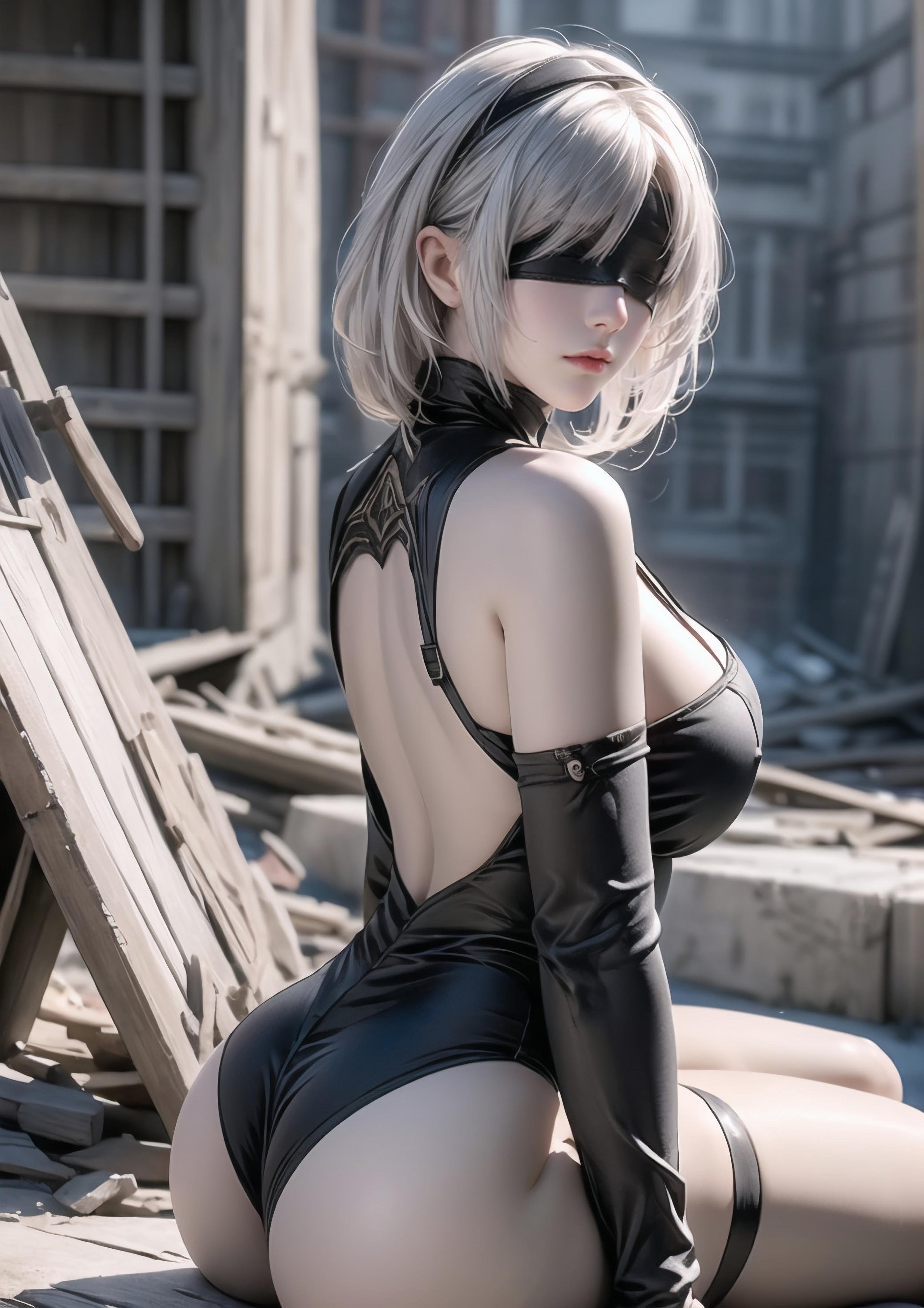 「AI生成アニメ少女 - 2B：ニーアオートマタ白虎少女 湿った魅惑のポーズ70P」