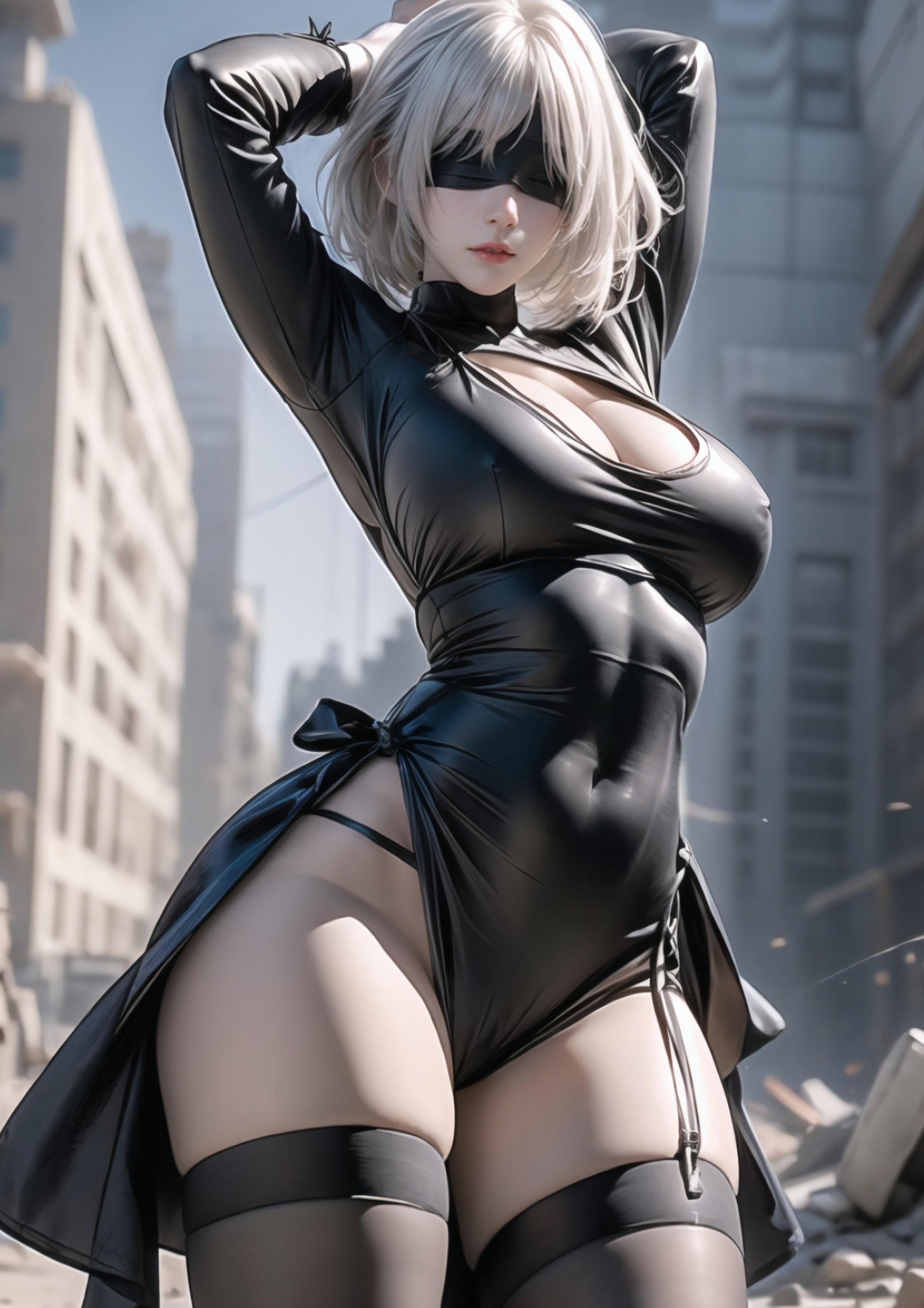 「AI生成アニメ少女 - 2B：ニーアオートマタ白虎少女 湿った魅惑のポーズ70P」