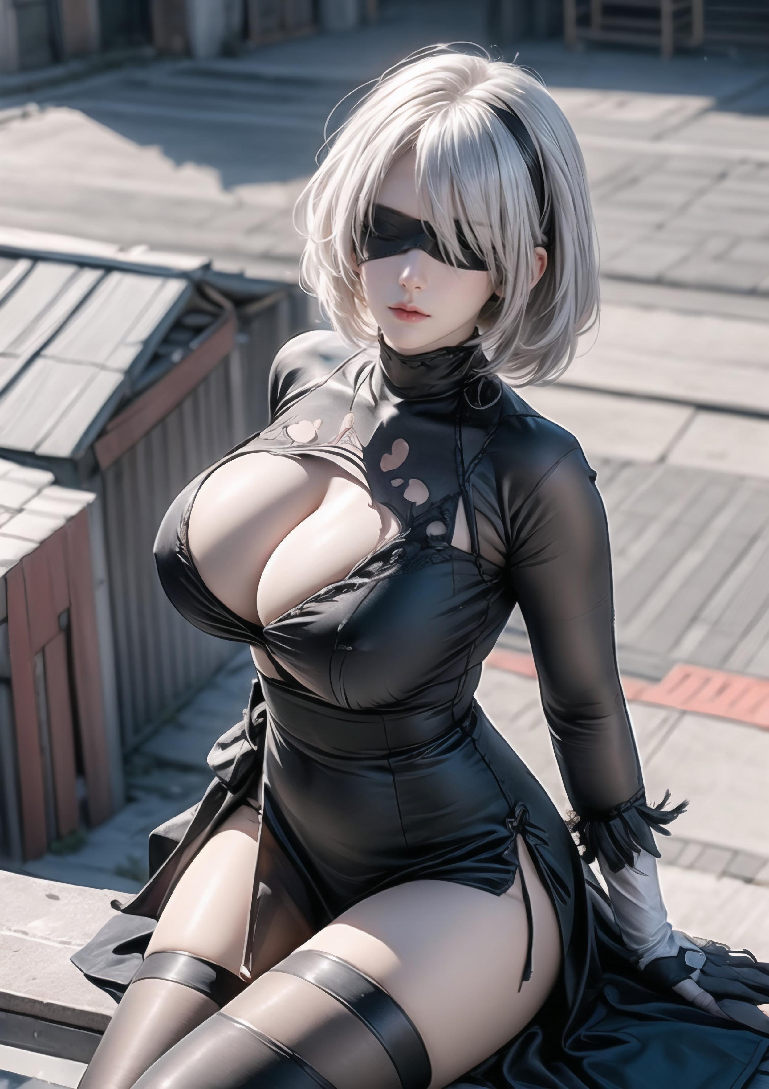 「AI生成アニメ少女 - 2B：ニーアオートマタ白虎少女 湿った魅惑のポーズ70P」