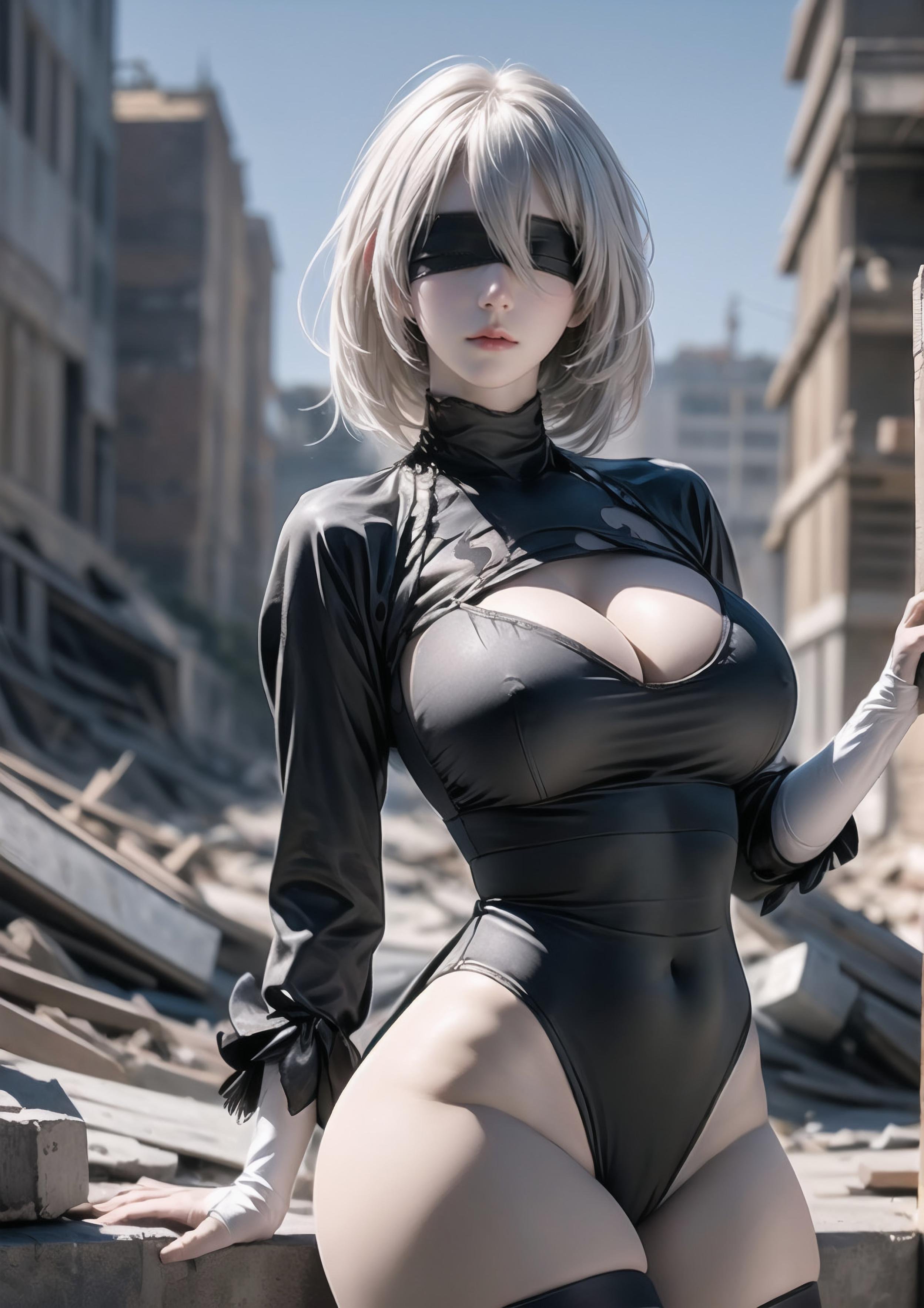 「AI生成アニメ少女 - 2B：ニーアオートマタ白虎少女 湿った魅惑のポーズ70P」