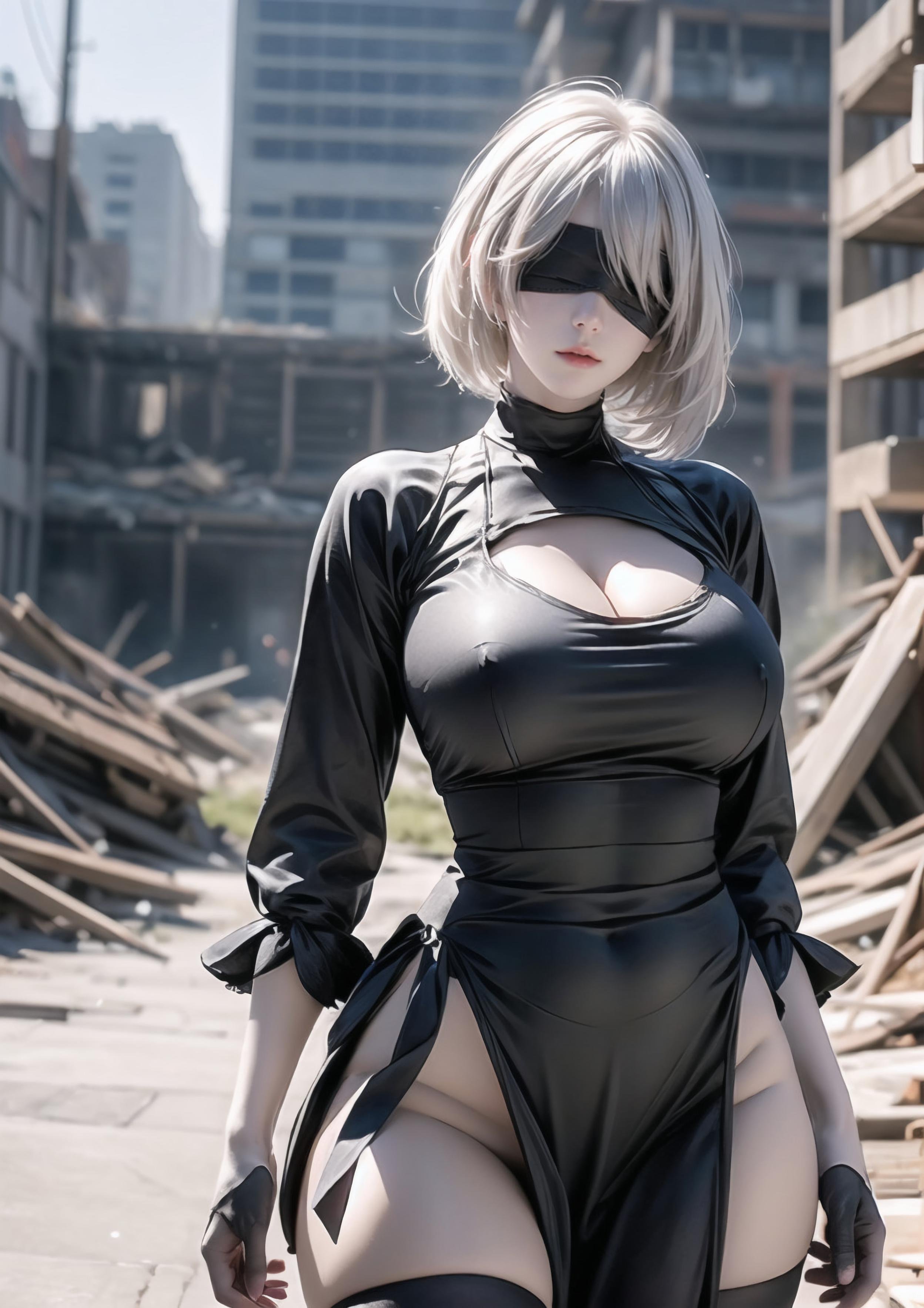 「AI生成アニメ少女 - 2B：ニーアオートマタ白虎少女 湿った魅惑のポーズ70P」