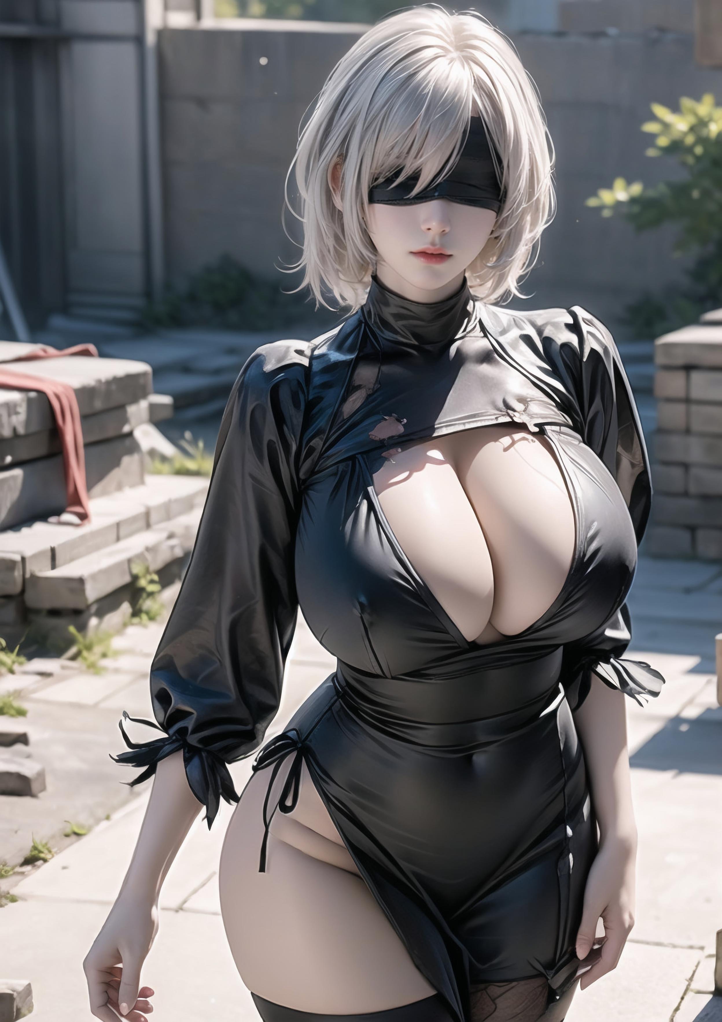 「AI生成アニメ少女 - 2B：ニーアオートマタ白虎少女 湿った魅惑のポーズ70P」