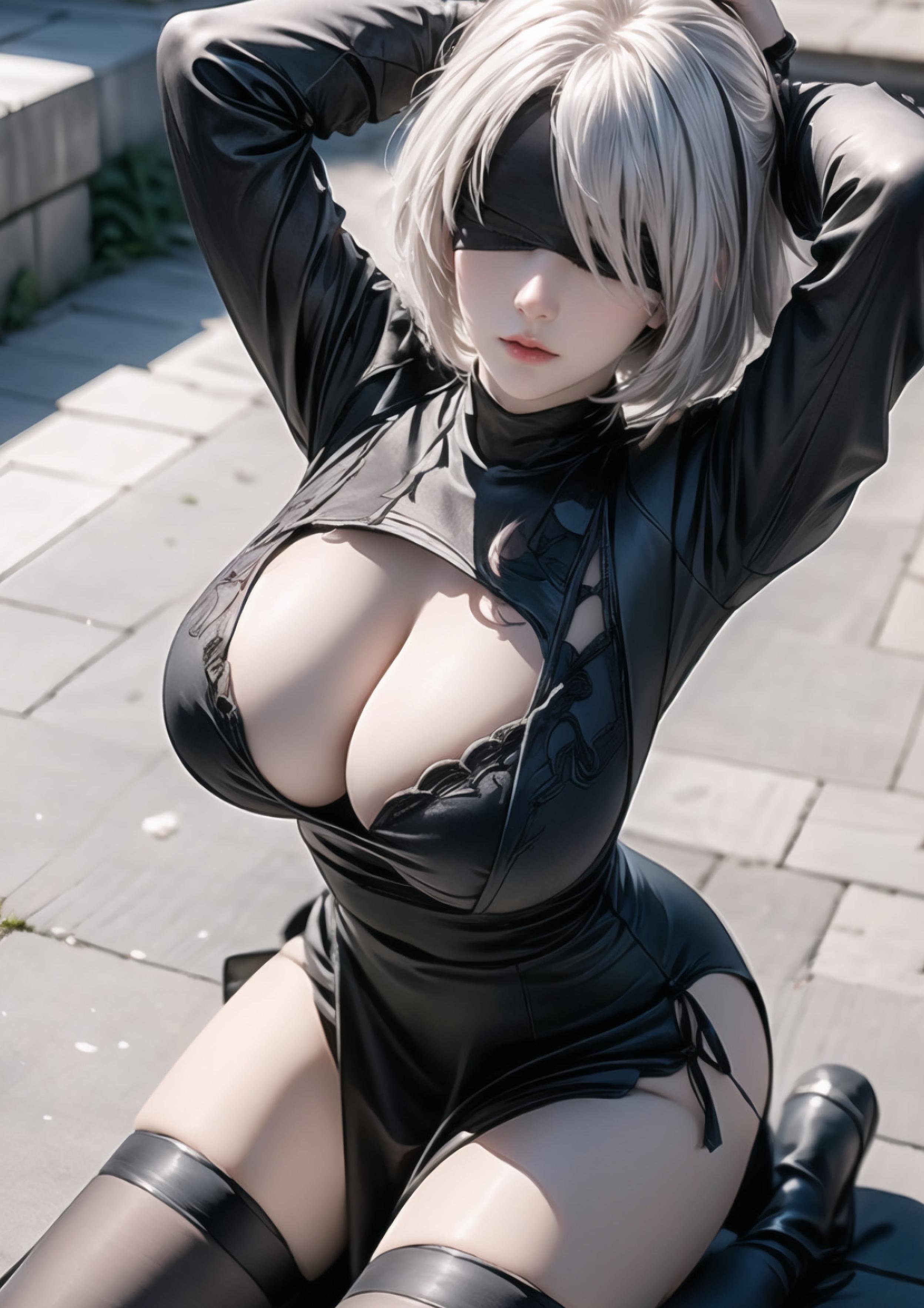 「AI生成アニメ少女 - 2B：ニーアオートマタ白虎少女 湿った魅惑のポーズ70P」
