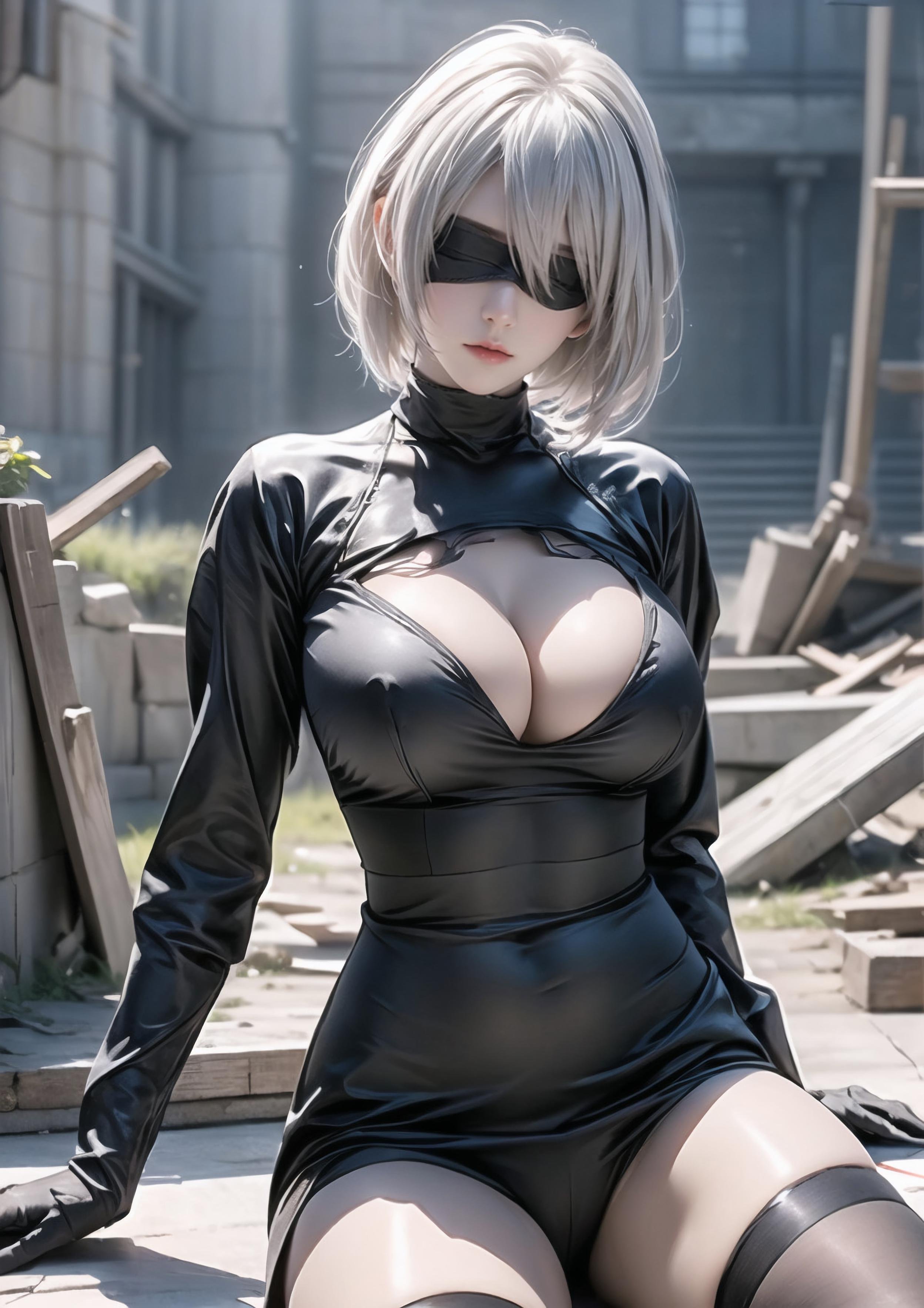 「AI生成アニメ少女 - 2B：ニーアオートマタ白虎少女 湿った魅惑のポーズ70P」