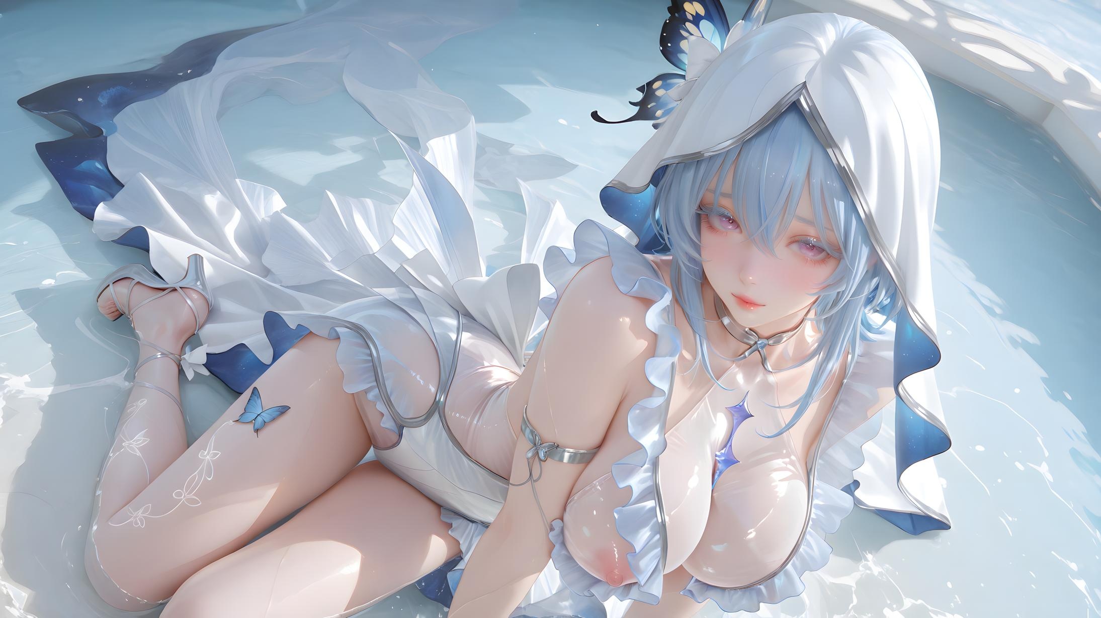 AI生成アニメ少女 - Shorekeeper：鸣潮の蝶、白皙肌、美胸レース下着、魅惑のポーズ 146P