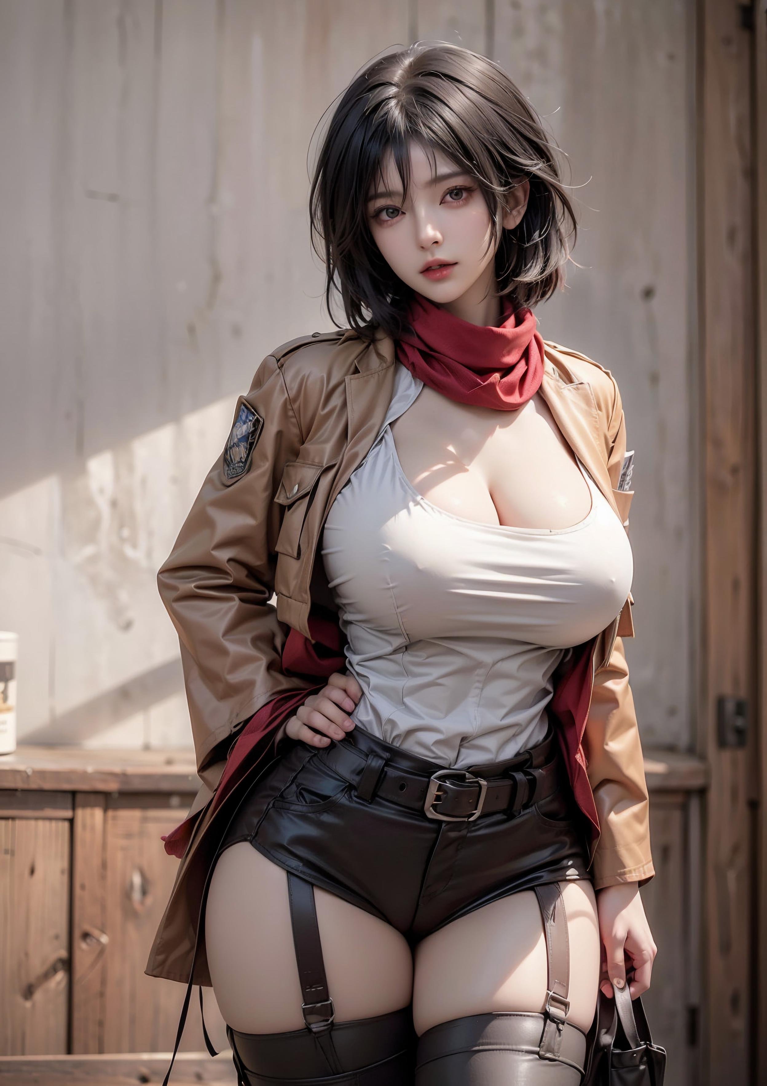 Cô Gái Anime Tạo Bởi AI - 三笠: 進擊的巨人 S型 Thân Hình, Ánh Mắt Quyến Rũ Với Trang Phục Hở Ngực 68P
