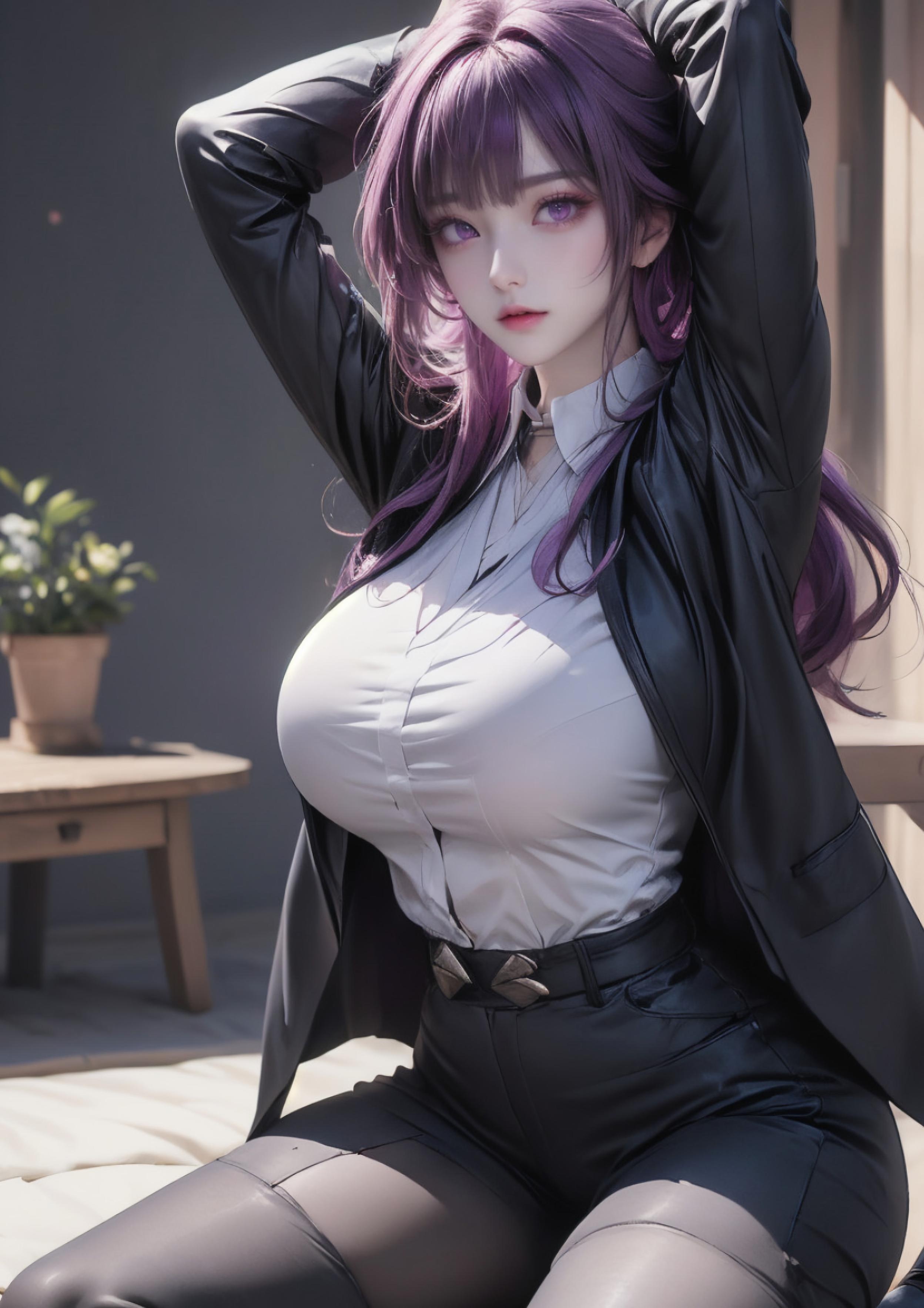 Cô Gái Anime Tạo Ra Bằng AI - 卡芙卡：星穹铁道 Trắng Tóc Nữ Thần Với Đường Cong Hoàn Hảo Và Làn Da Trắng Mịn 72P