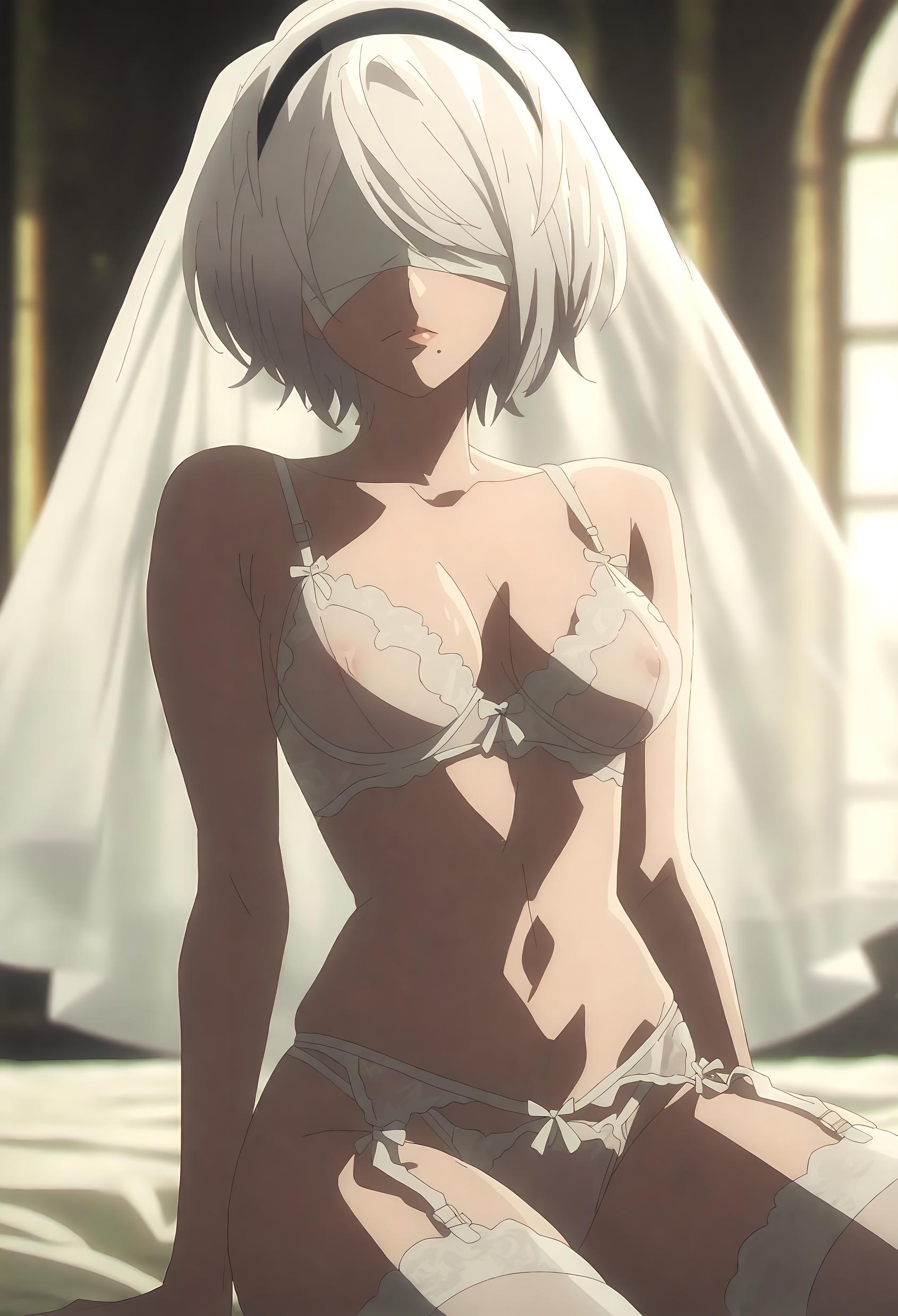 AI生成アニメ少女 - 尤尔哈2B：ニーアオートマタ白虎少女の魅惑的なポーズ 72P