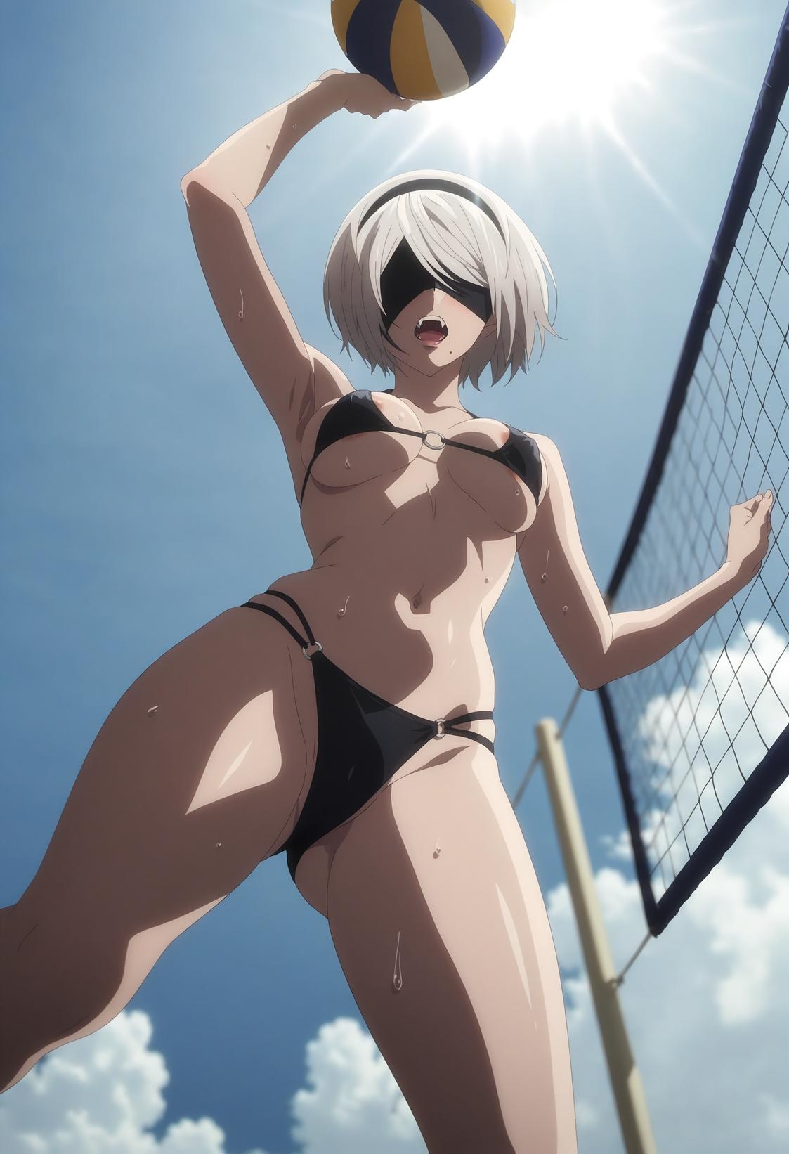 AI生成アニメ少女 - 尤尔哈2B：ニーアオートマタ白虎少女の魅惑的なポーズ 72P