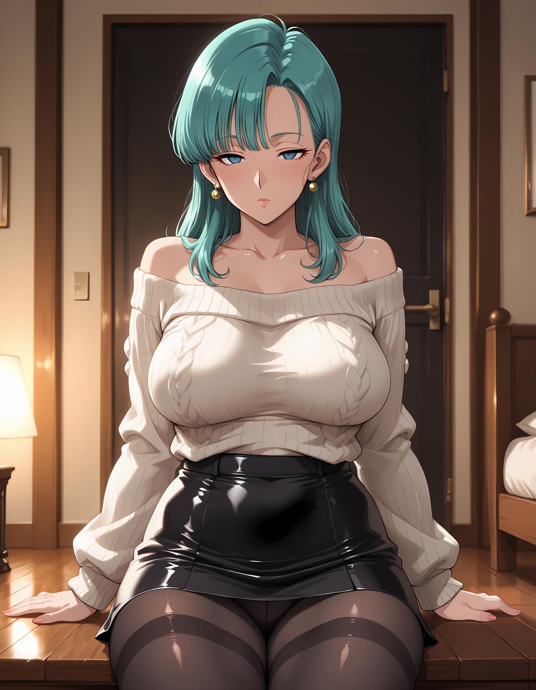 AI Generated Anime Girl - Bulma: Dragon Ball's Short-Haired Genius in a Wet White Tiger Pose Showcasing Sensual Allure 48P