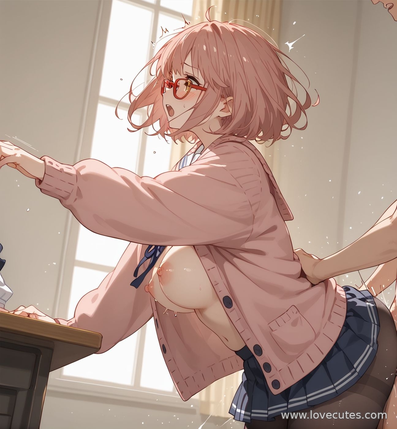 Cô Gái Anime Tạo Ra Bằng AI - 栗山未来: Cô Nàng Tóc Xanh Năng Động Trong Trang Phục Học Sinh, Thể Hiện Sự Trẻ Trung 150P