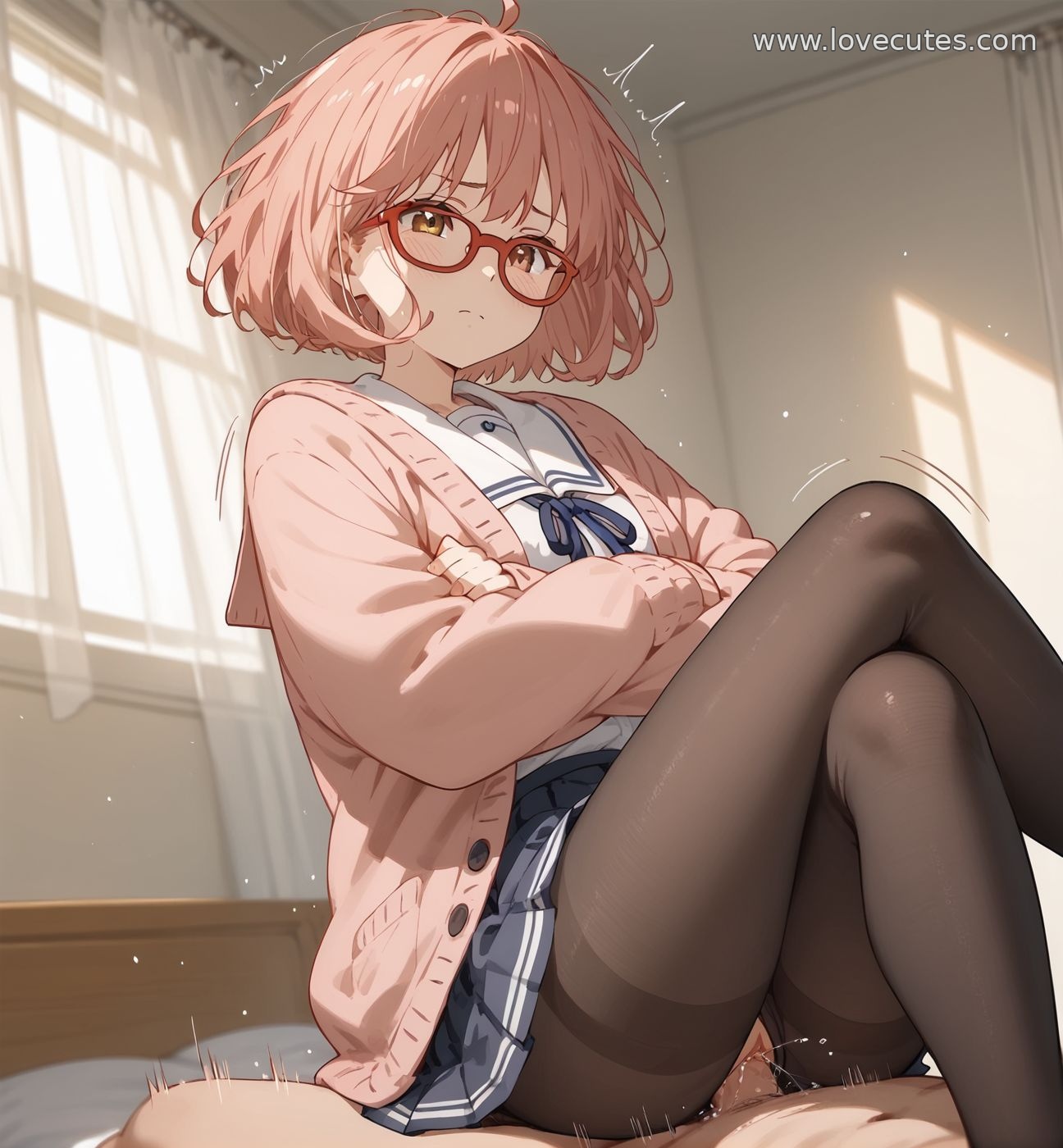 Cô Gái Anime Tạo Ra Bằng AI - 栗山未来: Cô Nàng Tóc Xanh Năng Động Trong Trang Phục Học Sinh, Thể Hiện Sự Trẻ Trung 150P