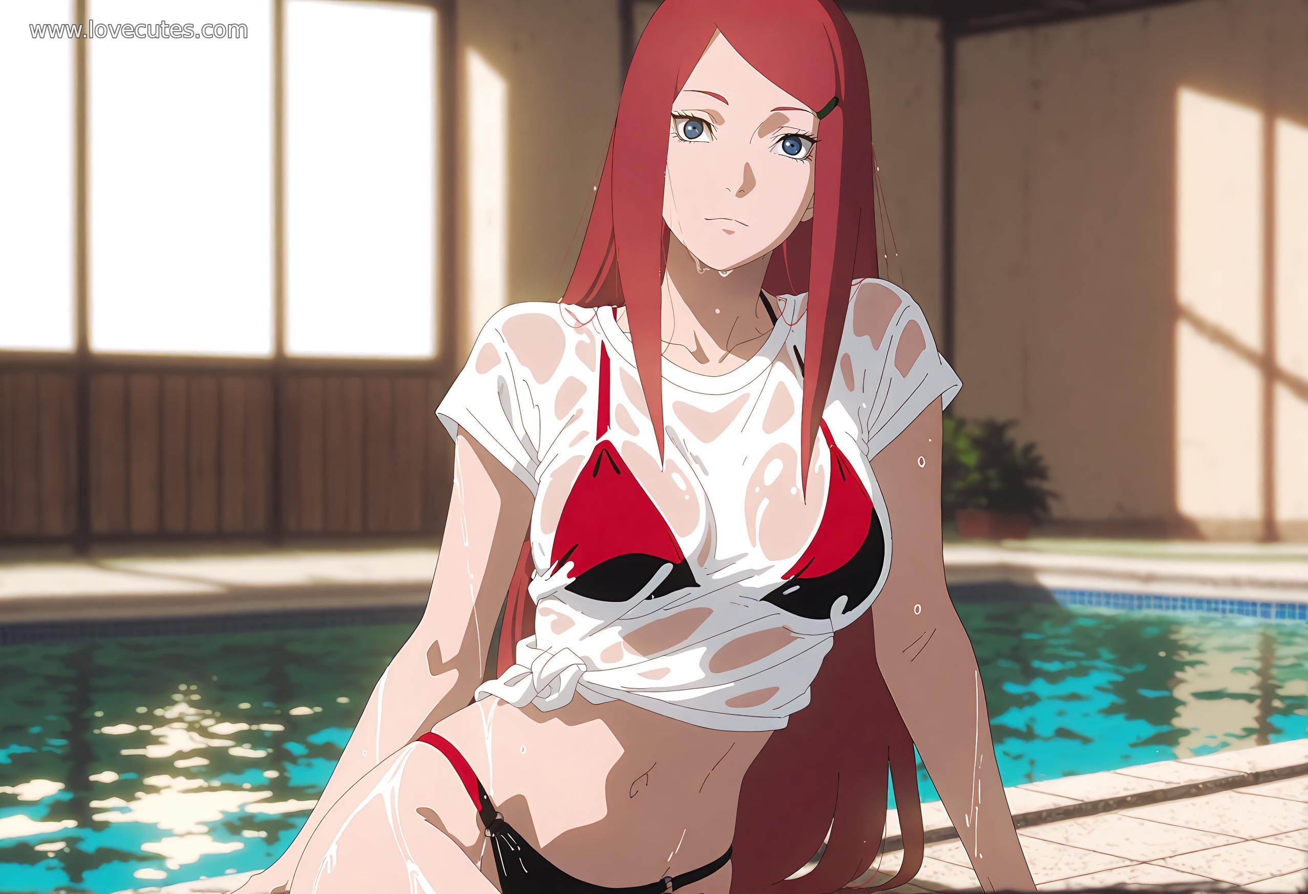 AI 生成的動漫女孩 - 漩渦玖辛奈：火影忍者紅髮美女 撩人姿勢展現青春活力 92P