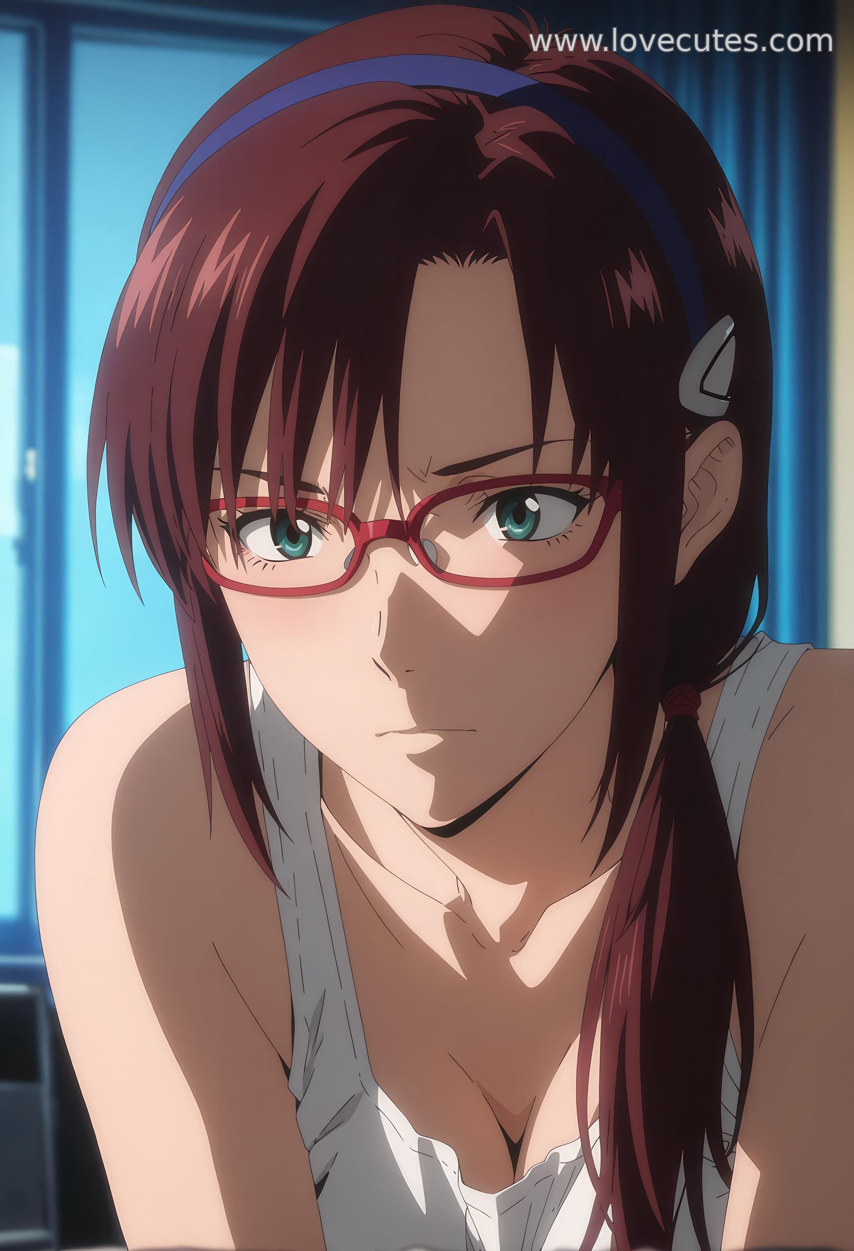 AI Generated Anime Girl - Mari Makinami: Neon Genesis Evangelion White Tiger Girl Teasing Pose with Alluring Gaze 45P