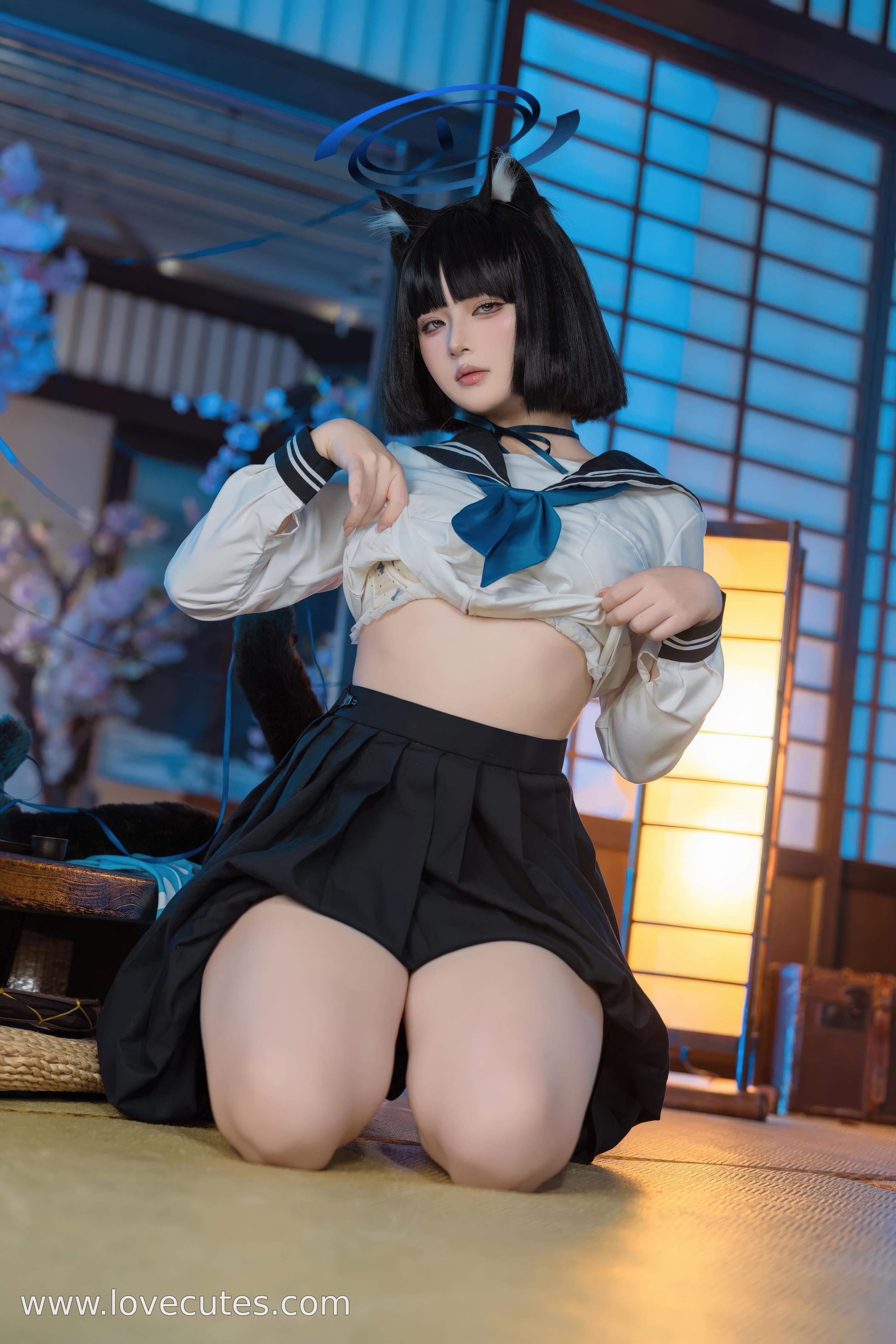 cosplay] 屿魚 - 蔚藍檔案 桐生桔梗：學院制服風格角色還原 清冷氣質與身材線條並重 53P