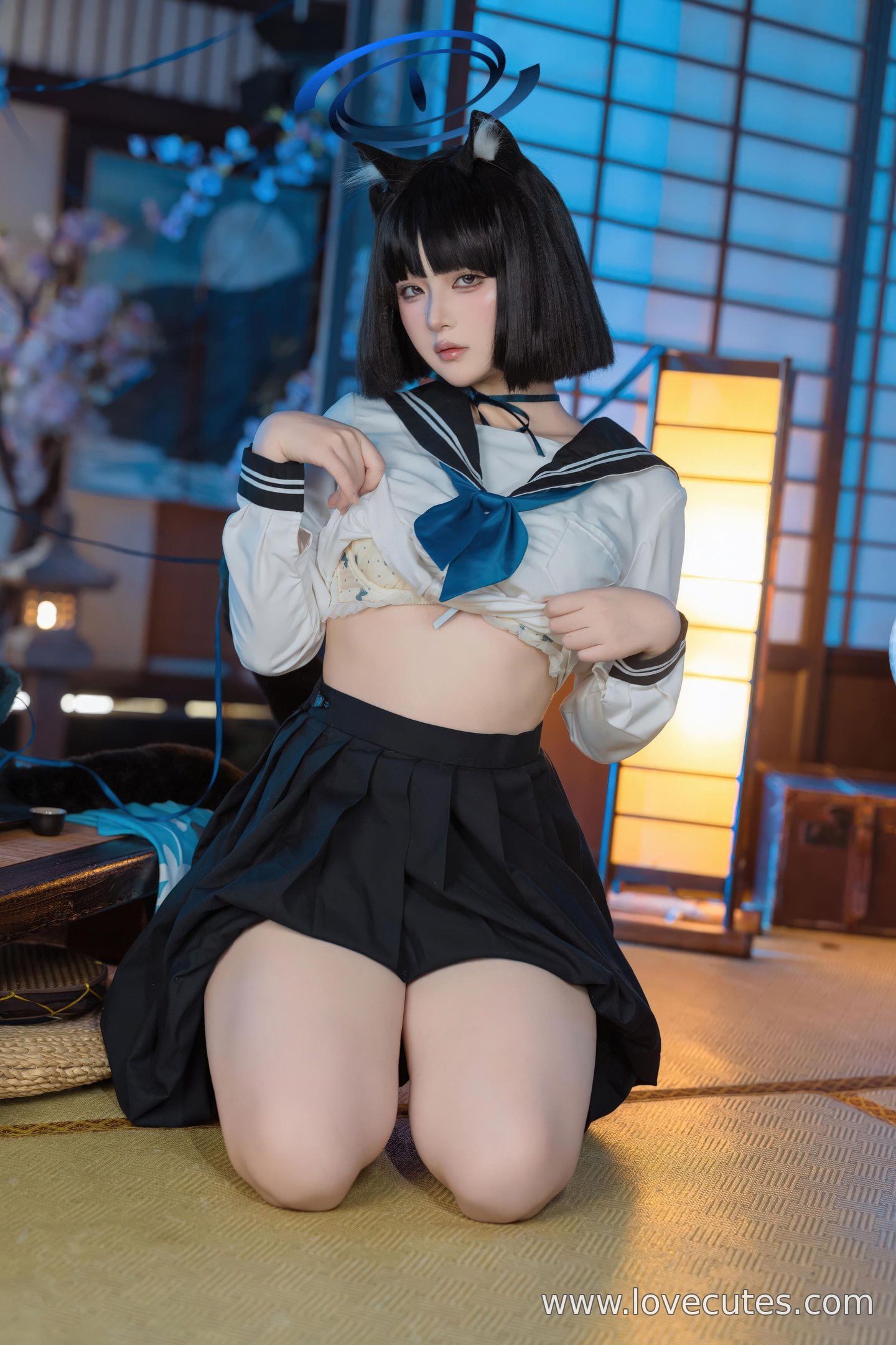 cosplay] 屿魚 - 蔚藍檔案 桐生桔梗：學院制服風格角色還原 清冷氣質與身材線條並重 53P