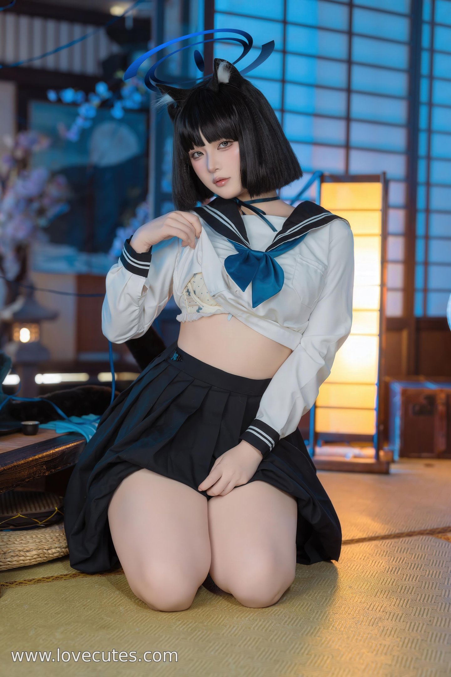 cosplay] 屿魚 - 蔚藍檔案 桐生桔梗：學院制服風格角色還原 清冷氣質與身材線條並重 53P