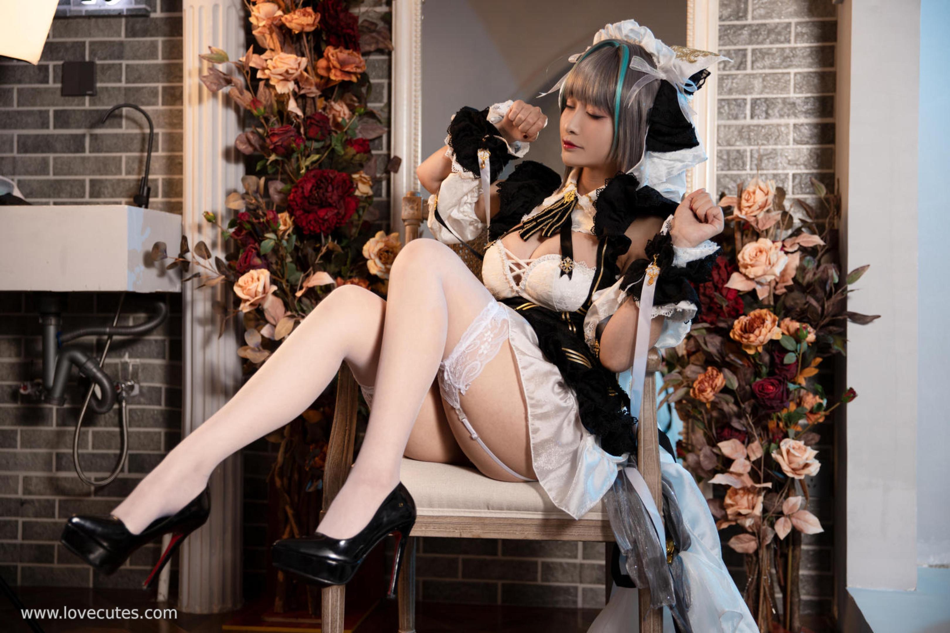 '[cosplay] 洛璃 LoLiSAMA - cos Chai Quận: Thực Tế Bích Lam Hàng Tuyến Mèo Nữ Tai Thú, Trang Phục Rách, Tất Trắng, Ngực Khủng, Mông Đẹp, Kích Thích Tột Độ 67P'