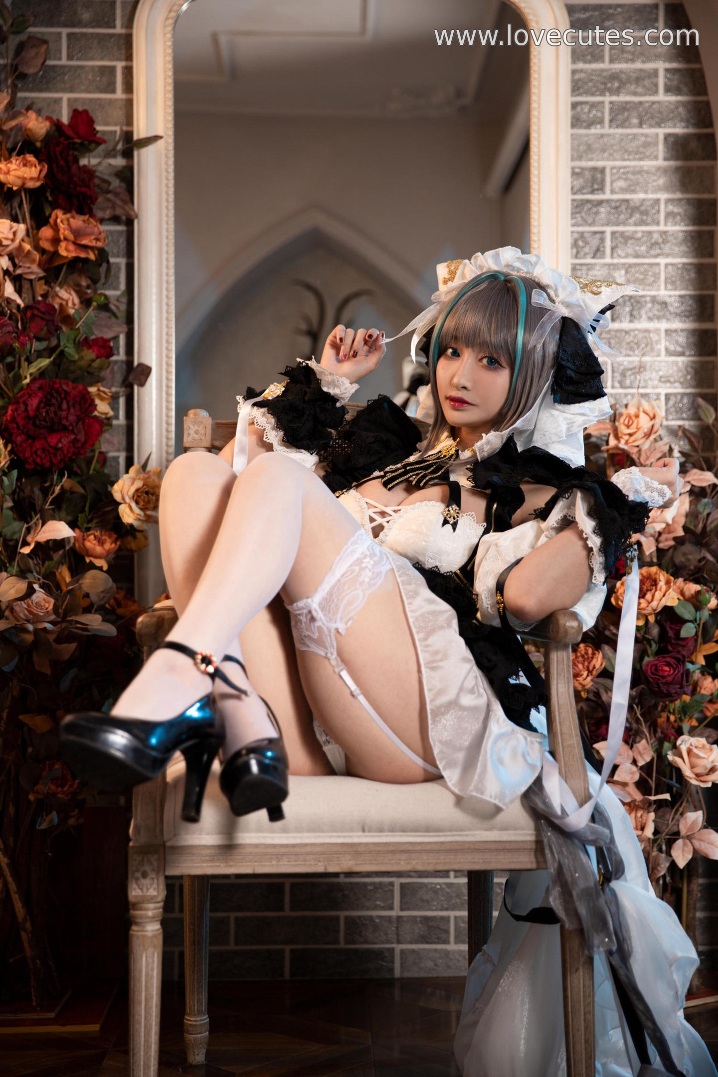 '[cosplay] 洛璃 LoLiSAMA - cos Chai Quận: Thực Tế Bích Lam Hàng Tuyến Mèo Nữ Tai Thú, Trang Phục Rách, Tất Trắng, Ngực Khủng, Mông Đẹp, Kích Thích Tột Độ 67P'