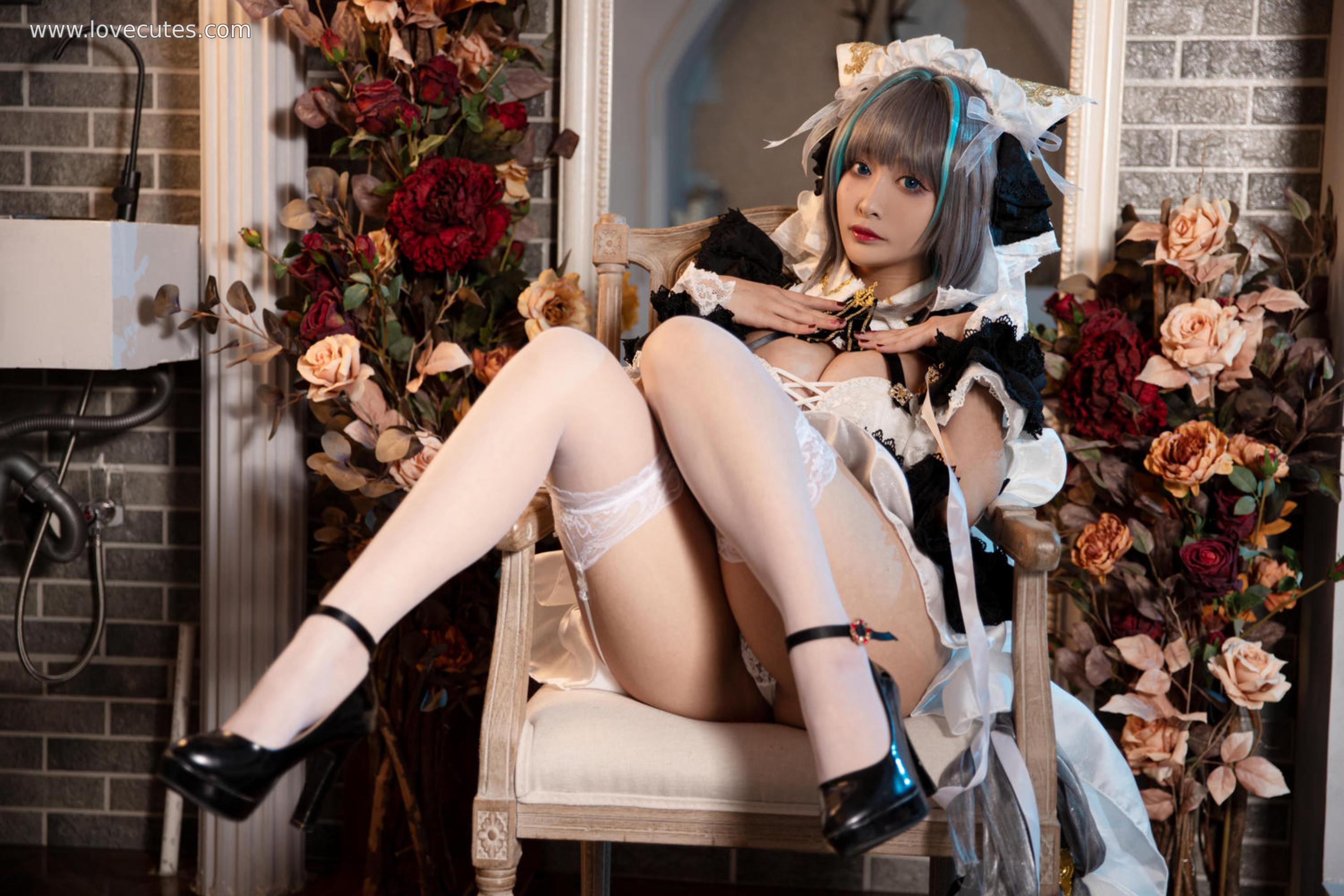 '[cosplay] 洛璃 LoLiSAMA - cos Chai Quận: Thực Tế Bích Lam Hàng Tuyến Mèo Nữ Tai Thú, Trang Phục Rách, Tất Trắng, Ngực Khủng, Mông Đẹp, Kích Thích Tột Độ 67P'