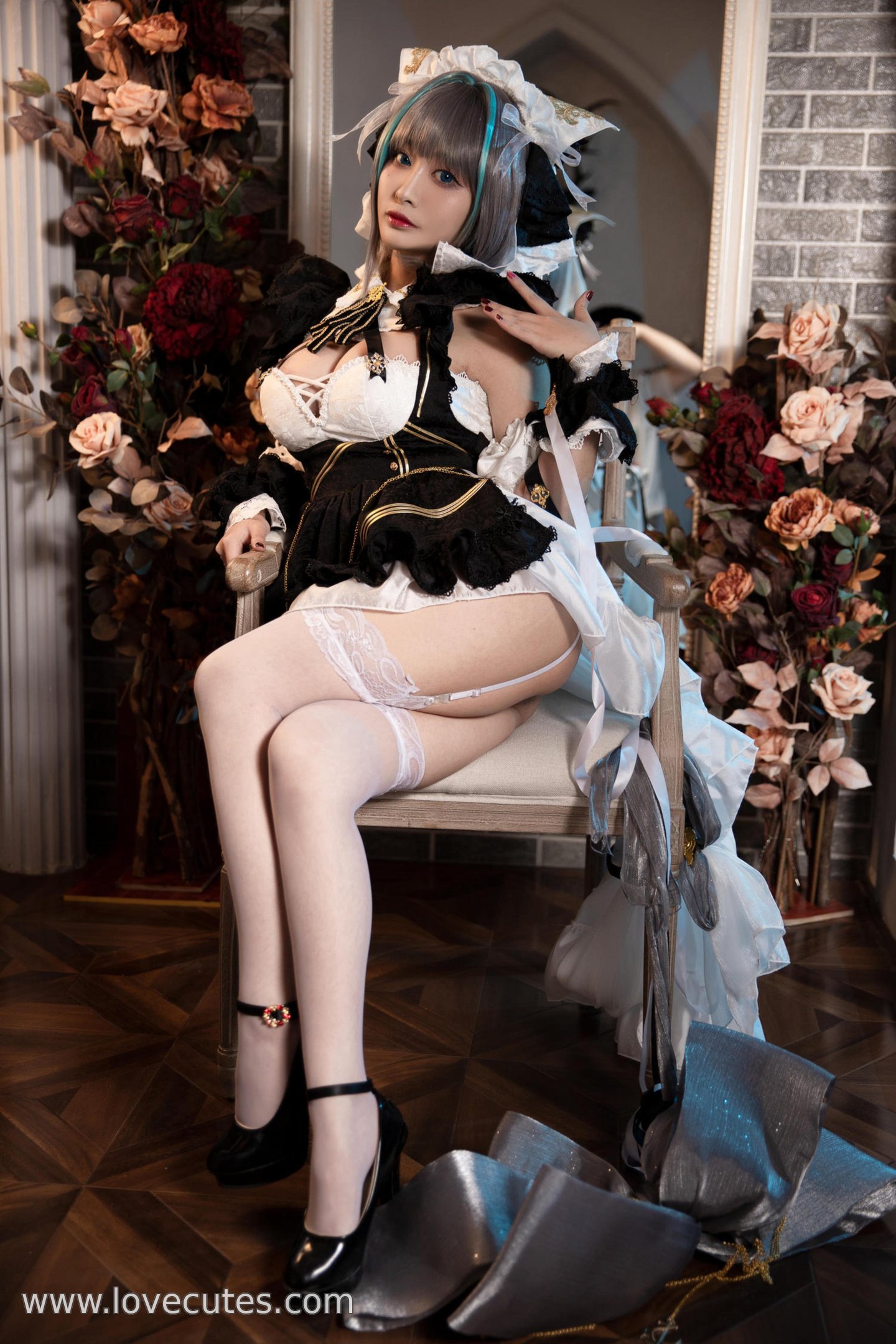 '[cosplay] 洛璃 LoLiSAMA - cos Chai Quận: Thực Tế Bích Lam Hàng Tuyến Mèo Nữ Tai Thú, Trang Phục Rách, Tất Trắng, Ngực Khủng, Mông Đẹp, Kích Thích Tột Độ 67P'