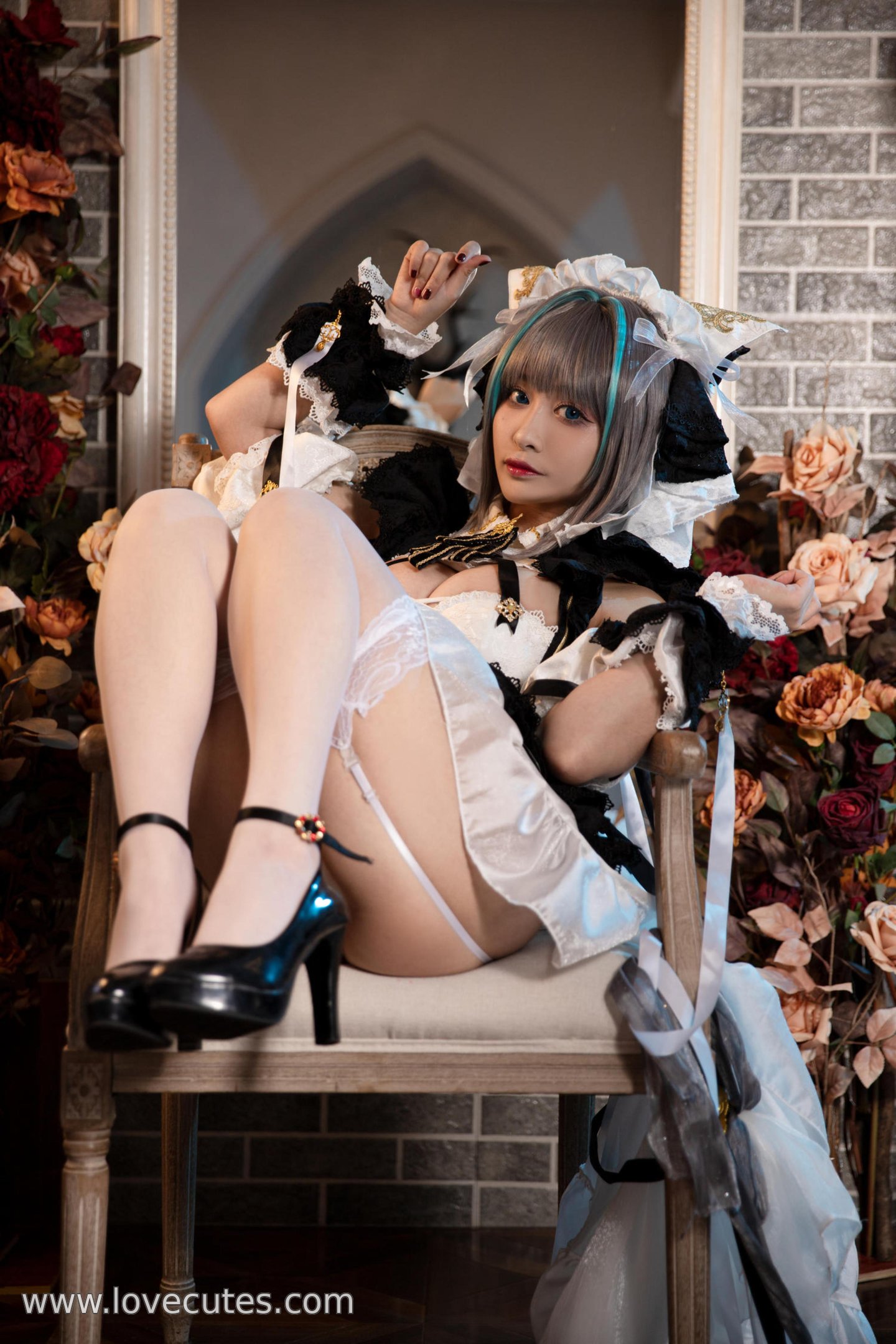 '[cosplay] 洛璃 LoLiSAMA - cos Chai Quận: Thực Tế Bích Lam Hàng Tuyến Mèo Nữ Tai Thú, Trang Phục Rách, Tất Trắng, Ngực Khủng, Mông Đẹp, Kích Thích Tột Độ 67P'