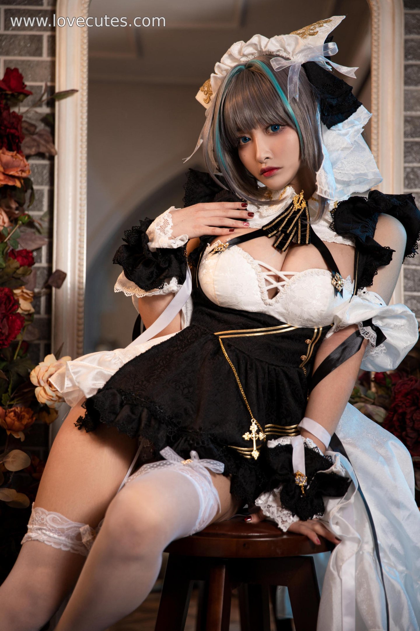 '[cosplay] 洛璃 LoLiSAMA - cos Chai Quận: Thực Tế Bích Lam Hàng Tuyến Mèo Nữ Tai Thú, Trang Phục Rách, Tất Trắng, Ngực Khủng, Mông Đẹp, Kích Thích Tột Độ 67P'