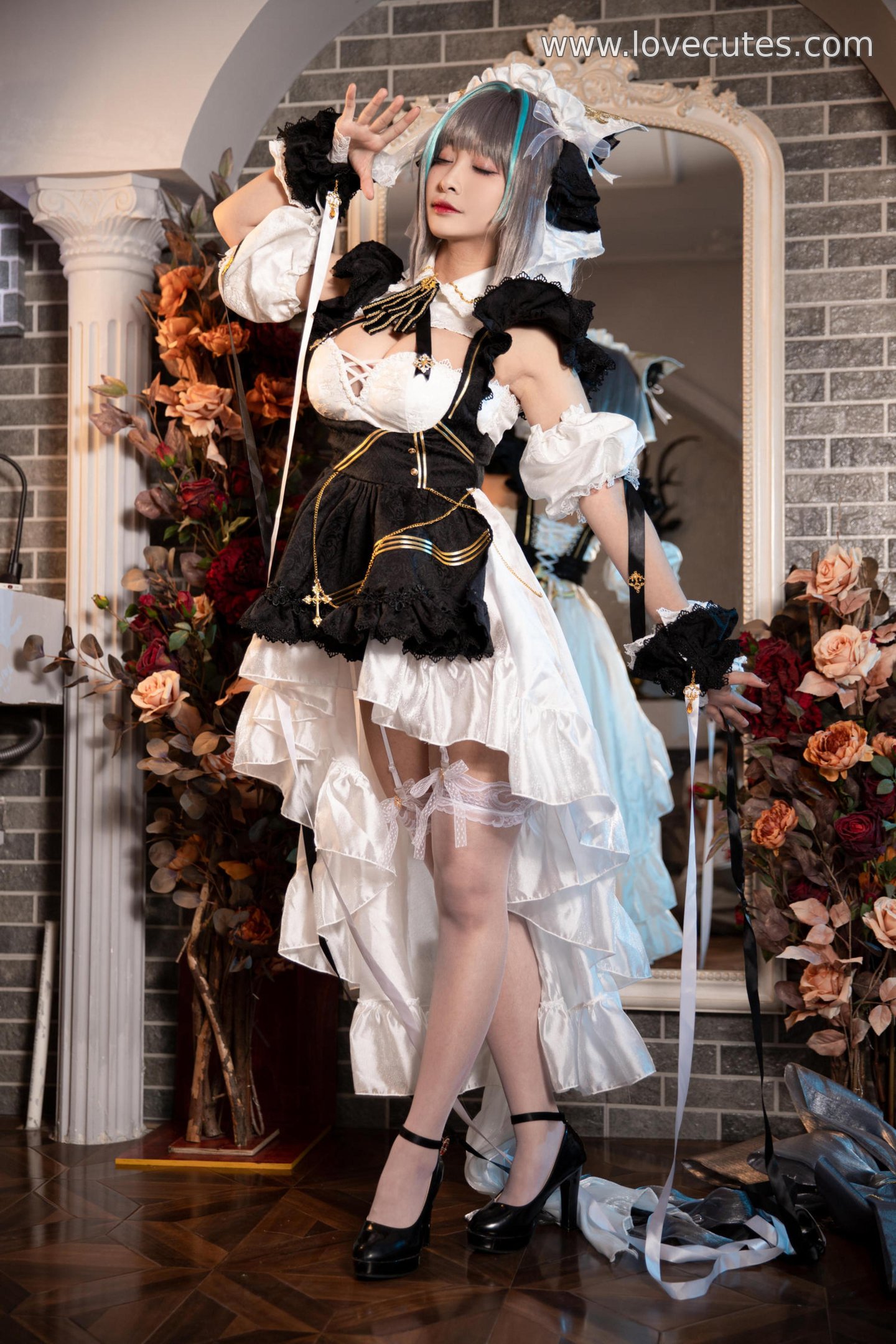 '[cosplay] 洛璃 LoLiSAMA - cos Chai Quận: Thực Tế Bích Lam Hàng Tuyến Mèo Nữ Tai Thú, Trang Phục Rách, Tất Trắng, Ngực Khủng, Mông Đẹp, Kích Thích Tột Độ 67P'