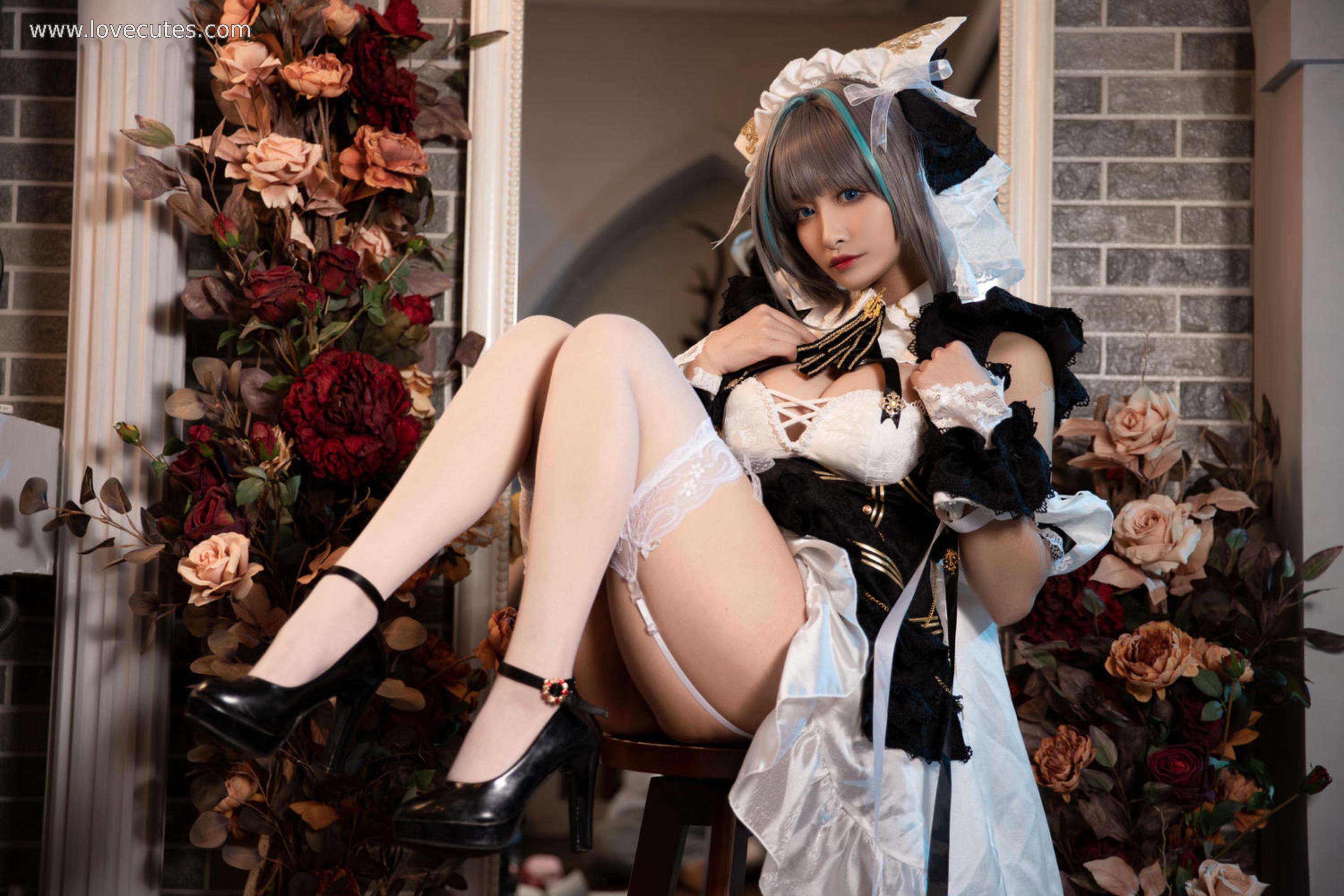 '[cosplay] 洛璃 LoLiSAMA - cos Chai Quận: Thực Tế Bích Lam Hàng Tuyến Mèo Nữ Tai Thú, Trang Phục Rách, Tất Trắng, Ngực Khủng, Mông Đẹp, Kích Thích Tột Độ 67P'