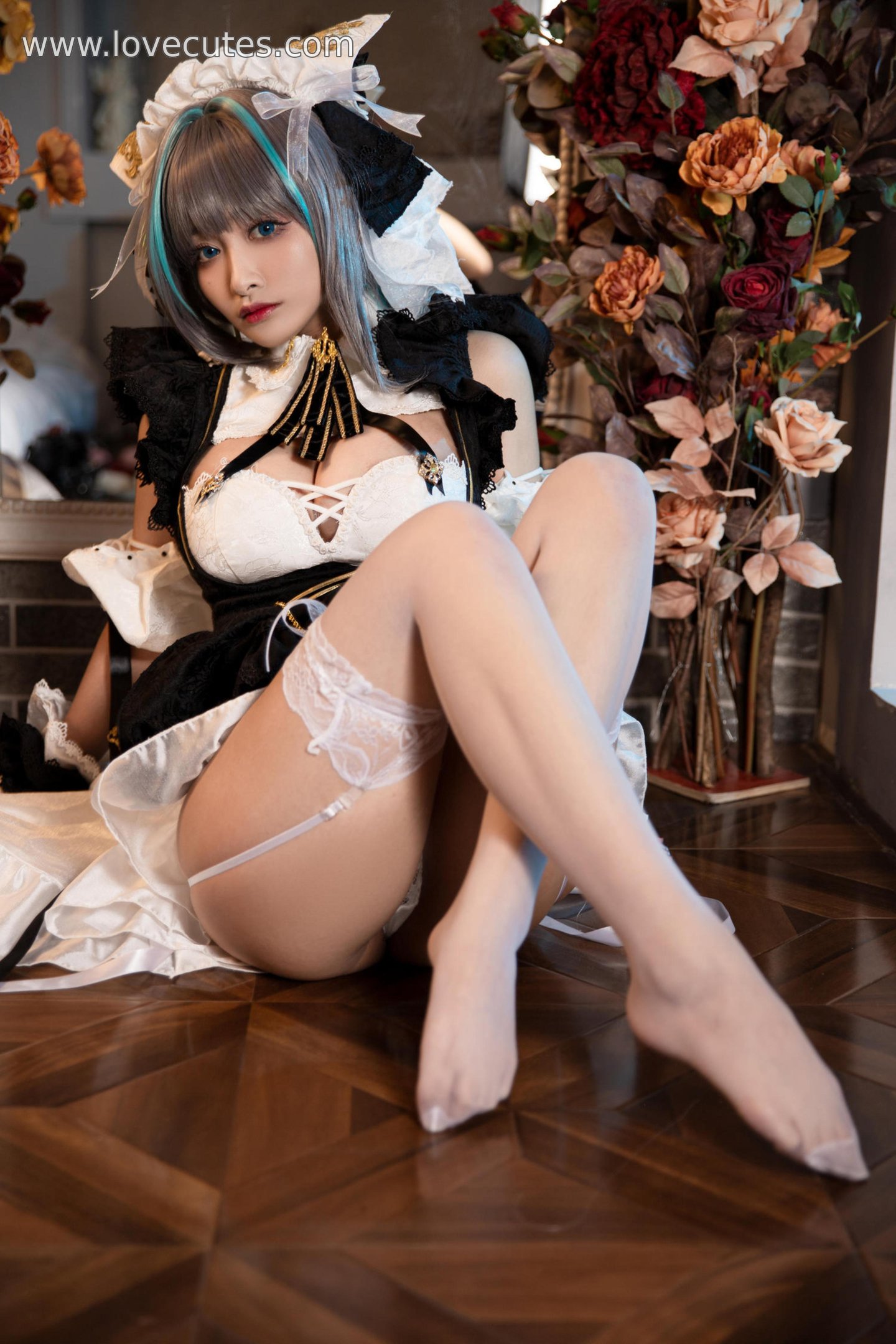 '[cosplay] 洛璃 LoLiSAMA - cos Chai Quận: Thực Tế Bích Lam Hàng Tuyến Mèo Nữ Tai Thú, Trang Phục Rách, Tất Trắng, Ngực Khủng, Mông Đẹp, Kích Thích Tột Độ 67P'