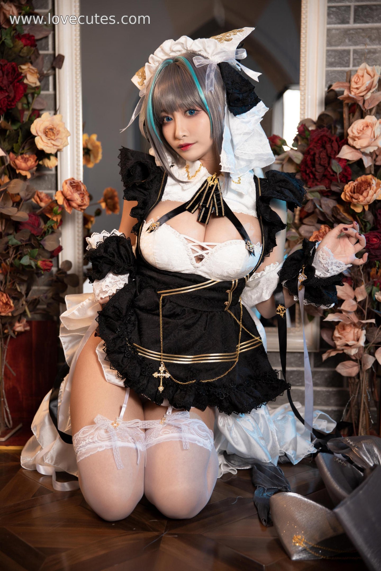 '[cosplay] 洛璃 LoLiSAMA - cos Chai Quận: Thực Tế Bích Lam Hàng Tuyến Mèo Nữ Tai Thú, Trang Phục Rách, Tất Trắng, Ngực Khủng, Mông Đẹp, Kích Thích Tột Độ 67P'