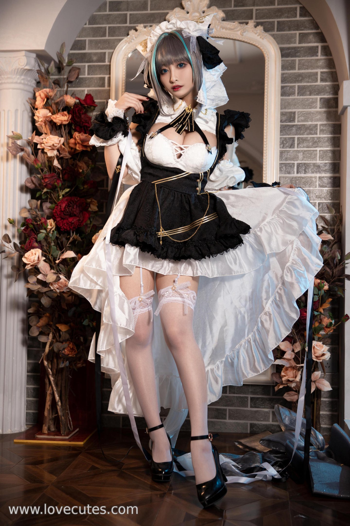 '[cosplay] 洛璃 LoLiSAMA - cos Chai Quận: Thực Tế Bích Lam Hàng Tuyến Mèo Nữ Tai Thú, Trang Phục Rách, Tất Trắng, Ngực Khủng, Mông Đẹp, Kích Thích Tột Độ 67P'