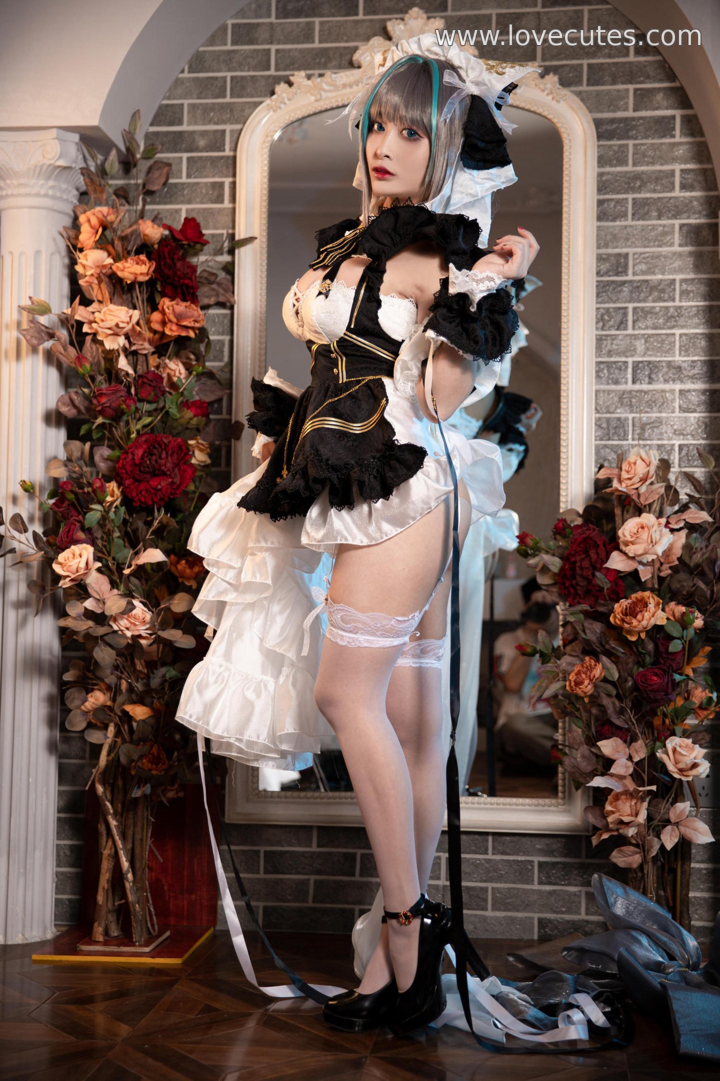'[cosplay] 洛璃 LoLiSAMA - cos Chai Quận: Thực Tế Bích Lam Hàng Tuyến Mèo Nữ Tai Thú, Trang Phục Rách, Tất Trắng, Ngực Khủng, Mông Đẹp, Kích Thích Tột Độ 67P'
