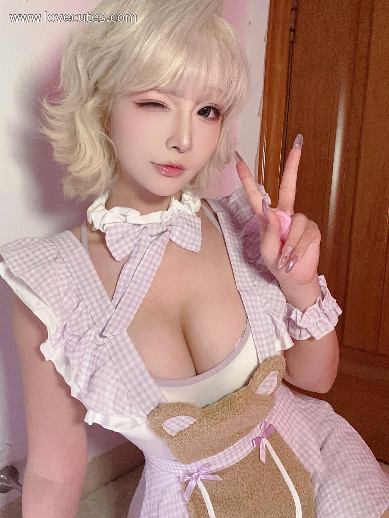【コスプレ】yuuhui玉汇 - コス 甜心小熊：リアル可愛いクマ娘 白ストッキング破れ下着 巨乳開脚 極致の甘い誘惑 無修正 47P2V