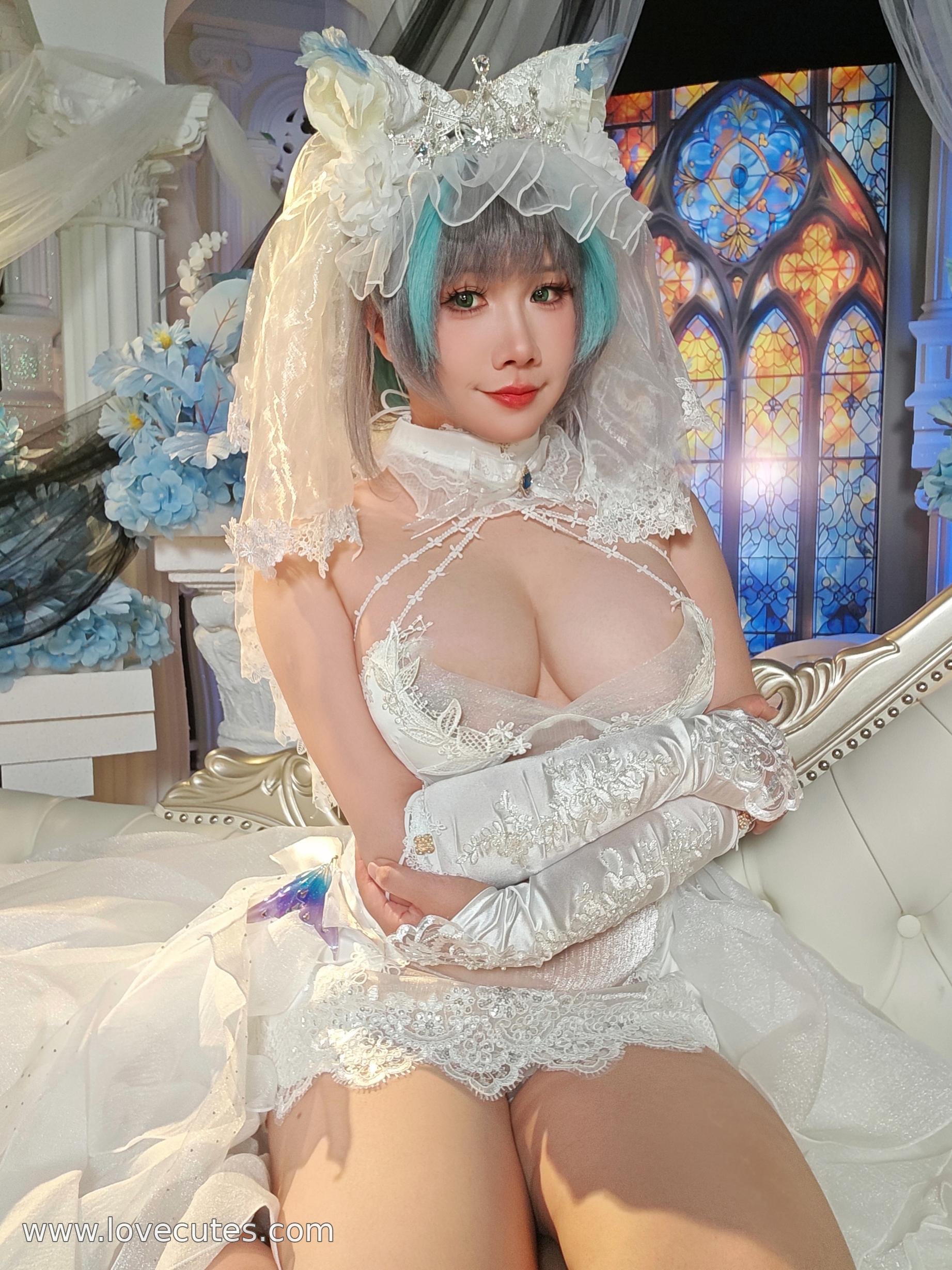 cosplay] 麻花麻花醬 - 碧藍航線柴郡：婚紗蕾絲搭配高跟鞋 優雅儀式感拉滿 33P1V