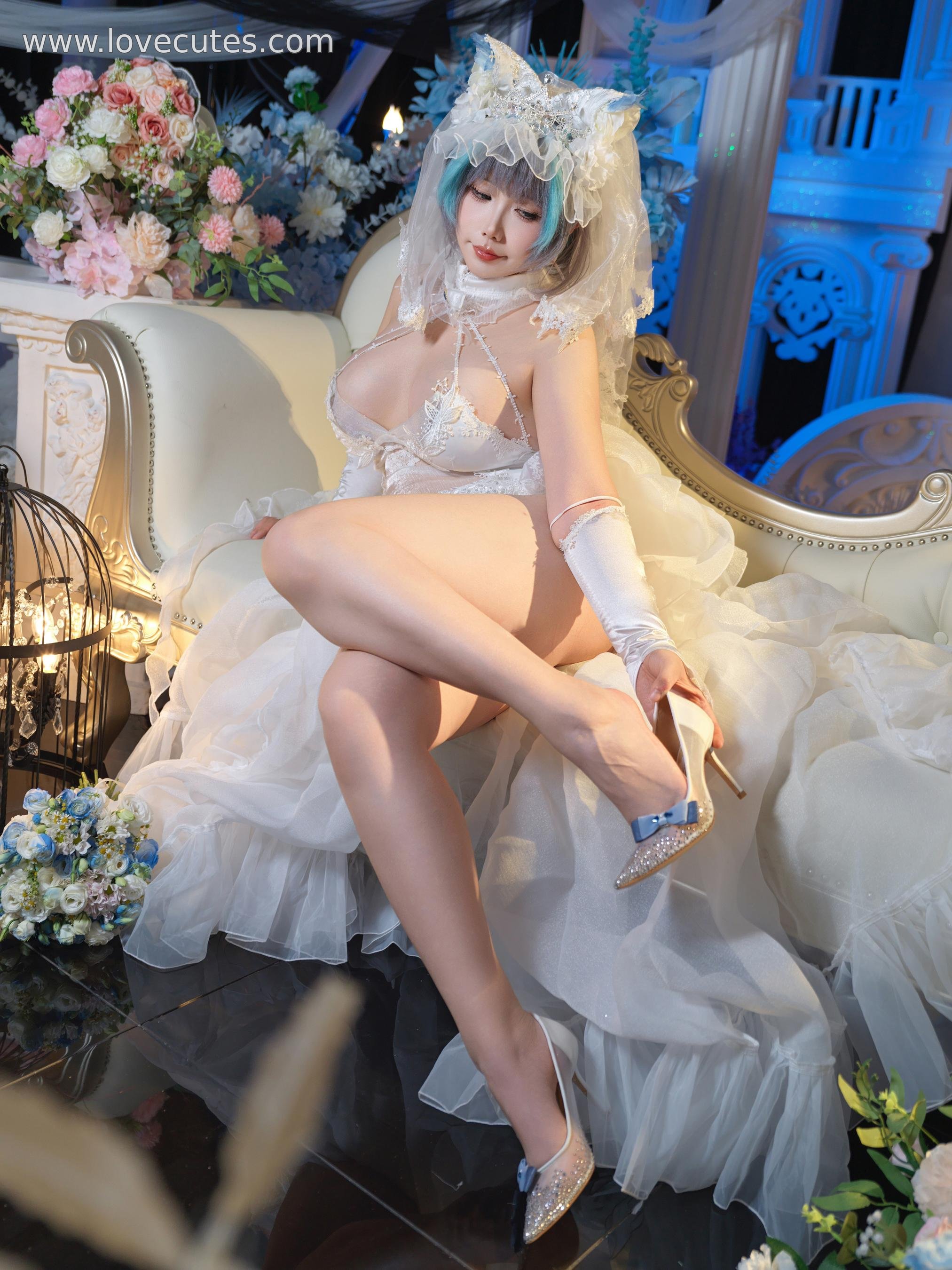 cosplay] 麻花麻花醬 - 碧藍航線柴郡：婚紗蕾絲搭配高跟鞋 優雅儀式感拉滿 33P1V