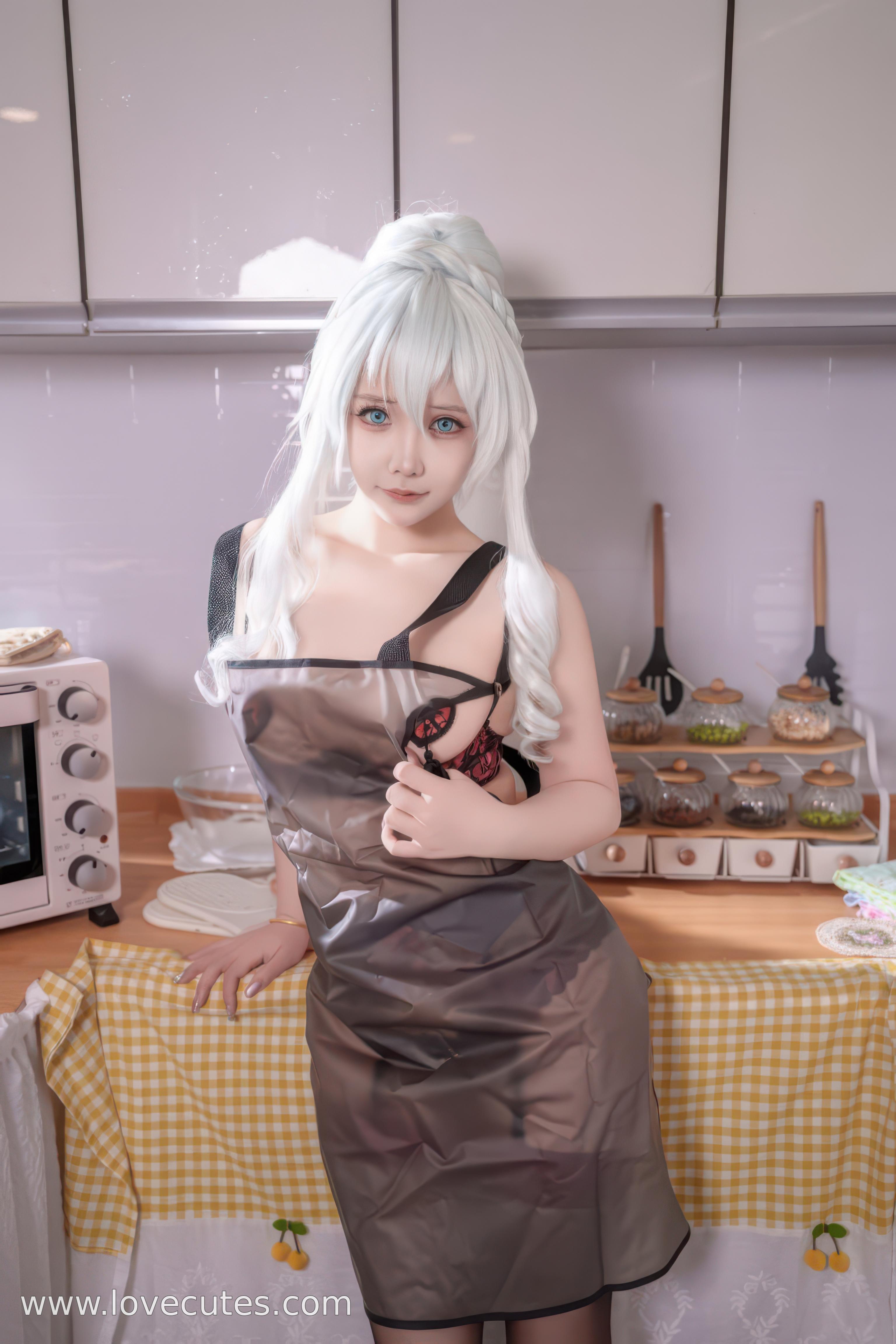 [cosplay] Bảo Vệ Mạc Tử AA - Nữ Bếp Tuyết: Chủ Đề Bếp Trong Nhà Kèm Giày Cao Gót Đen, Chi Tiết Ren Tăng Điểm, Đường Cong Hông Quyến Rũ 68P6V