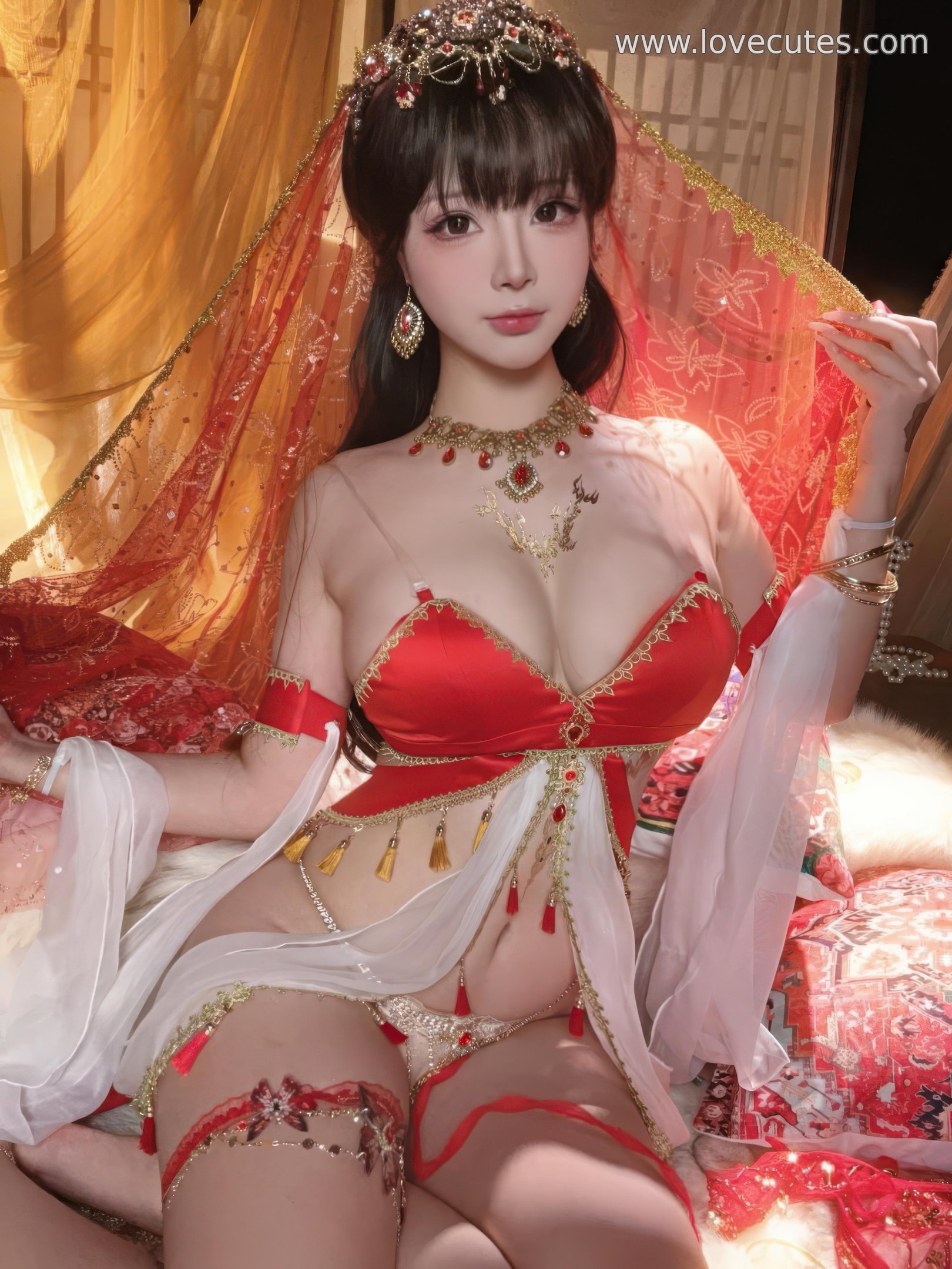 [私房] yuuhui玉汇 - 赤い宝石：白いシフォンの夢幻的な雰囲気、より大胆な画面構成、魅力的な曲線表現 45P2V