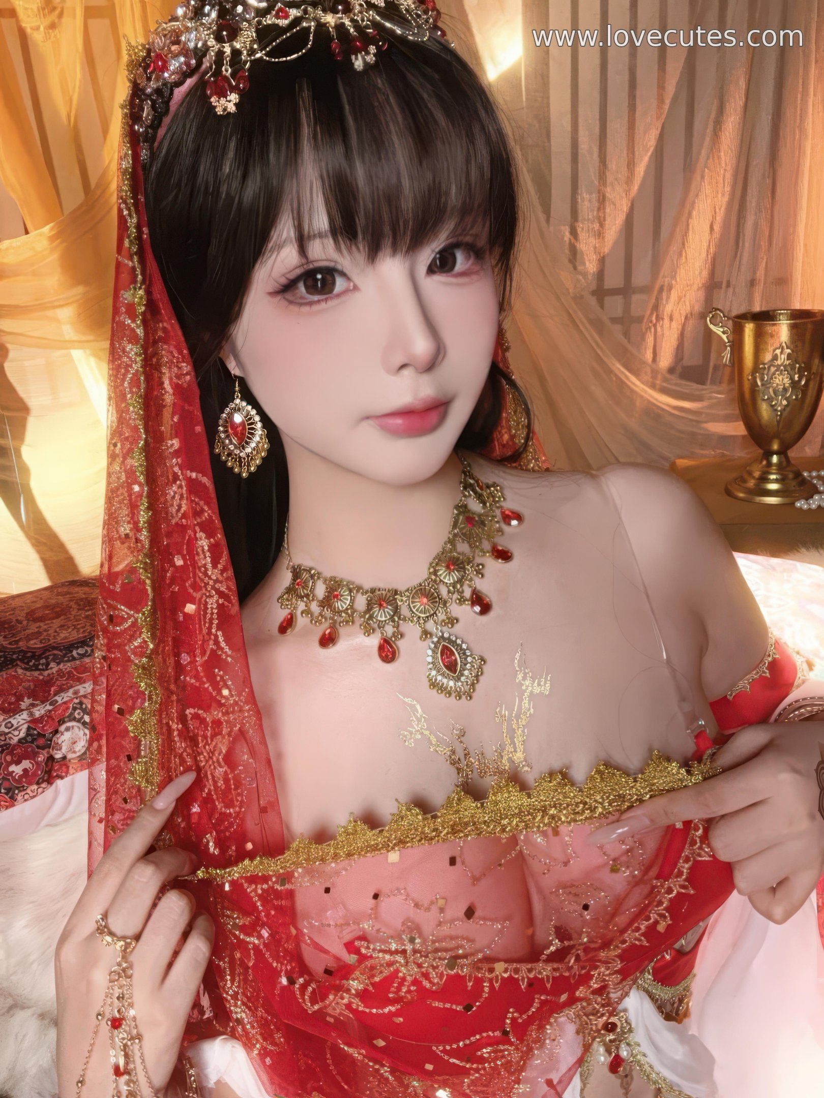 [私房] yuuhui玉汇 - 赤い宝石：白いシフォンの夢幻的な雰囲気、より大胆な画面構成、魅力的な曲線表現 45P2V