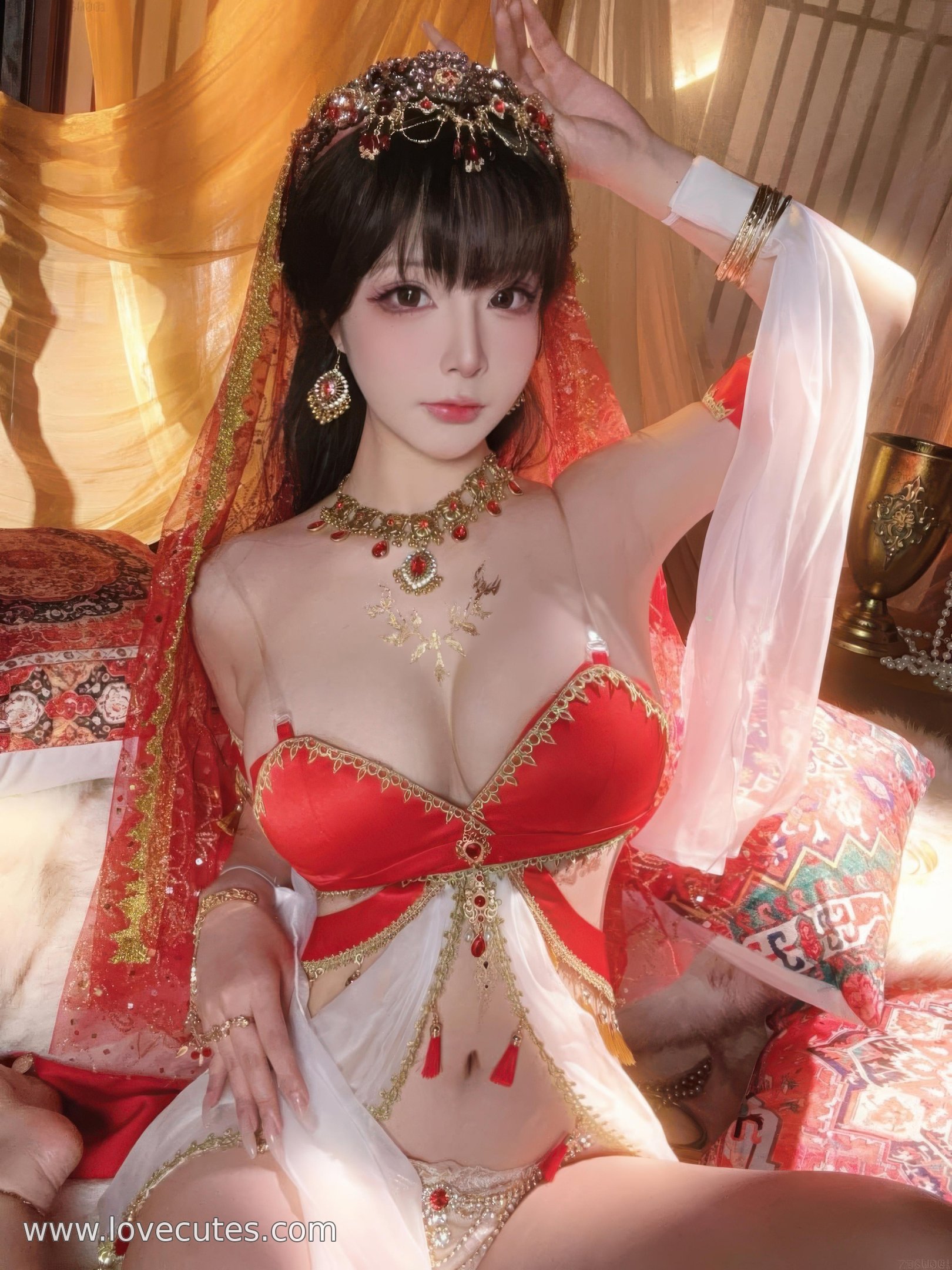 [私房] yuuhui玉汇 - 赤い宝石：白いシフォンの夢幻的な雰囲気、より大胆な画面構成、魅力的な曲線表現 45P2V