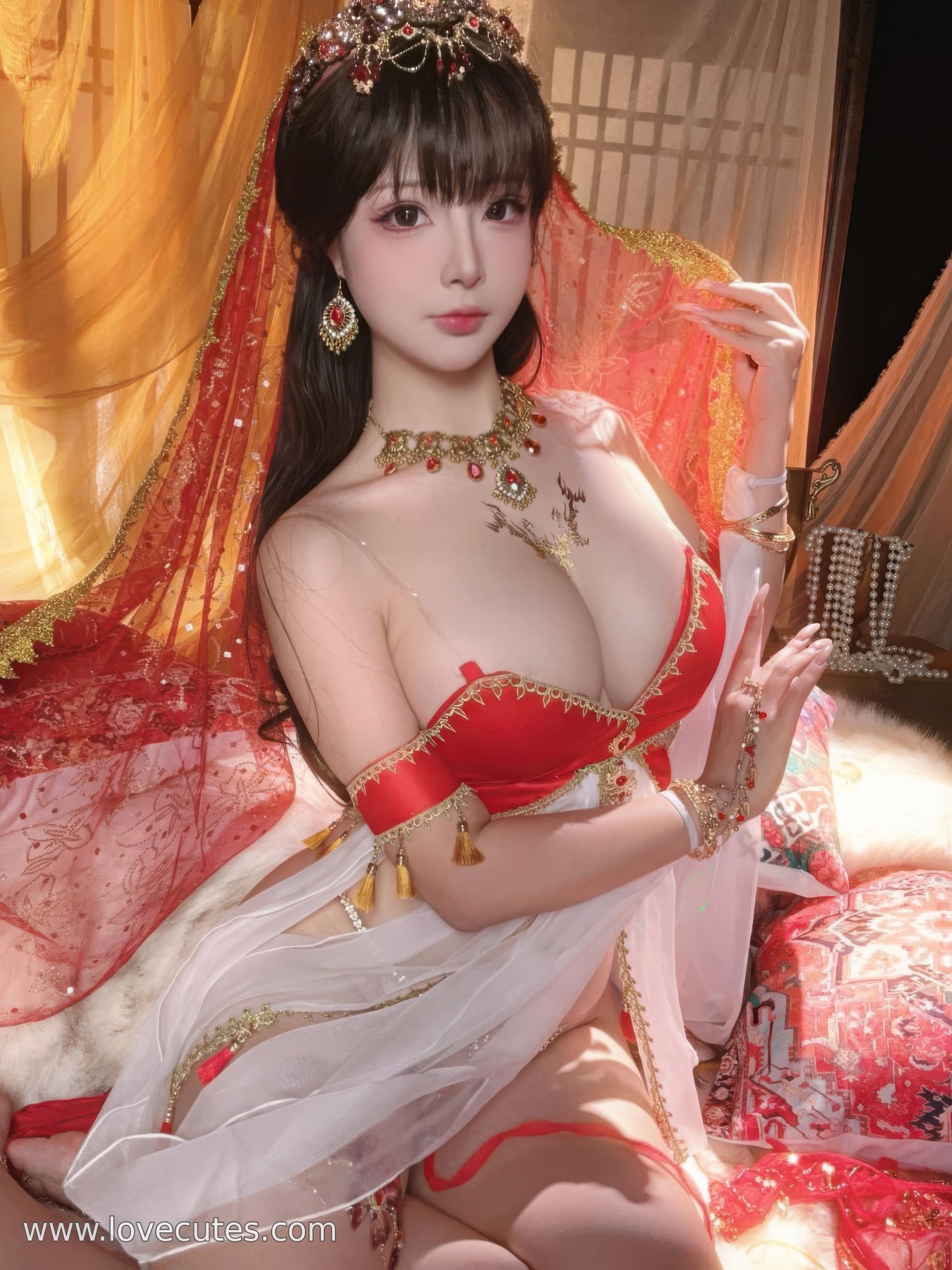 [私房] yuuhui玉汇 - 赤い宝石：白いシフォンの夢幻的な雰囲気、より大胆な画面構成、魅力的な曲線表現 45P2V