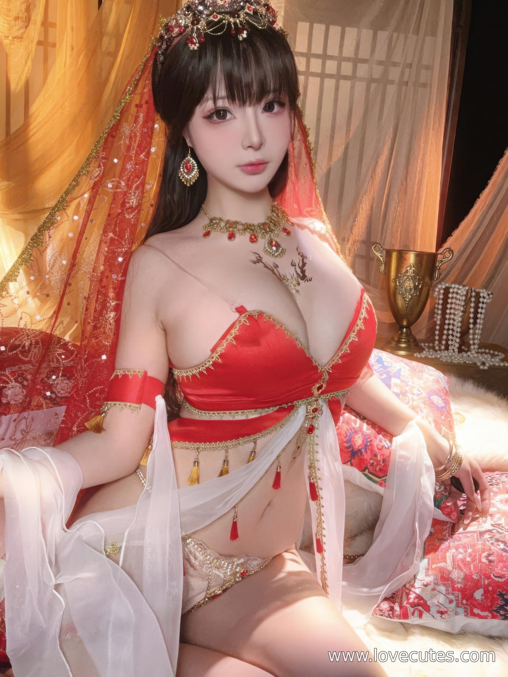 [私房] yuuhui玉汇 - 赤い宝石：白いシフォンの夢幻的な雰囲気、より大胆な画面構成、魅力的な曲線表現 45P2V
