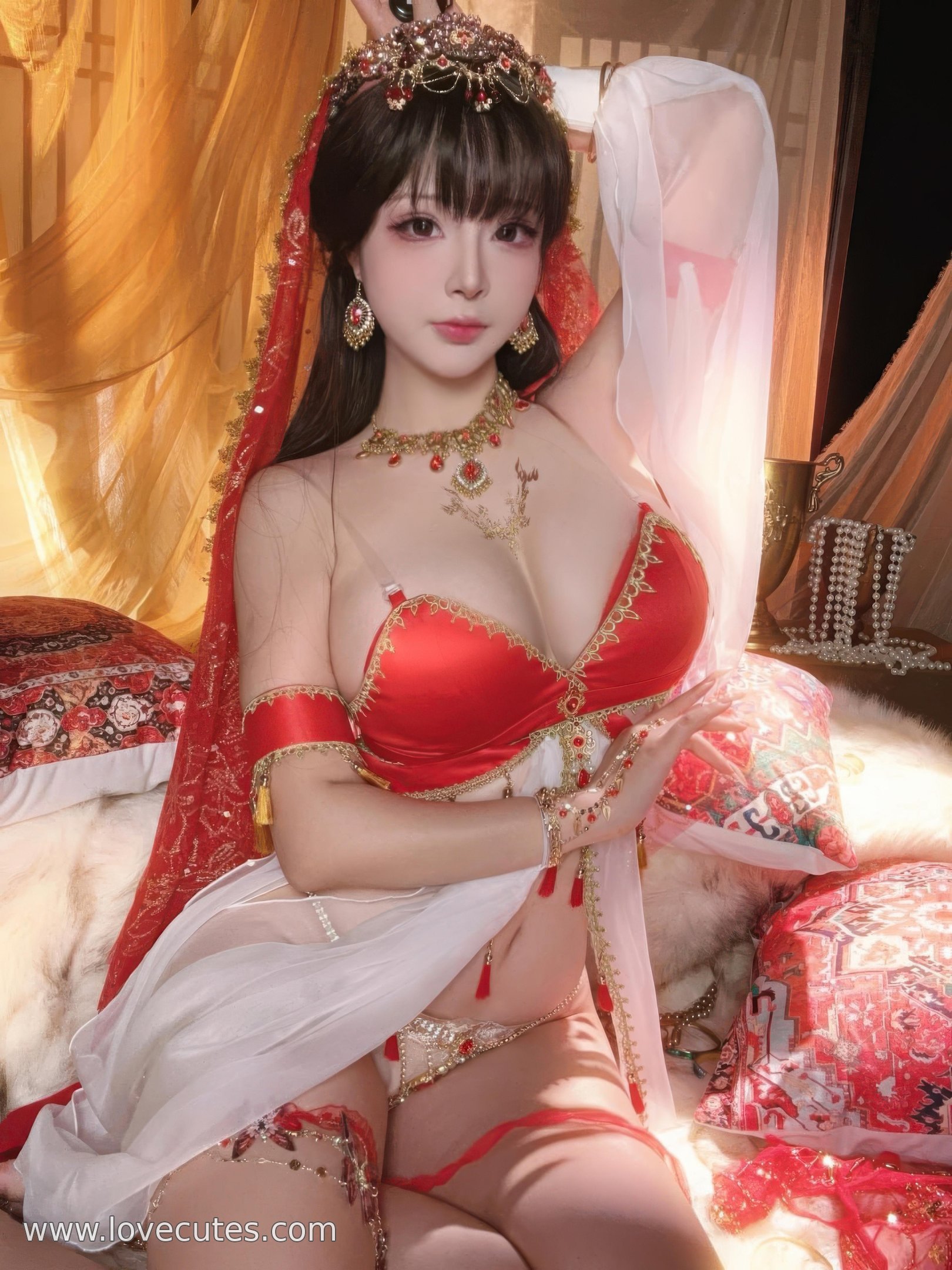 [私房] yuuhui玉汇 - 赤い宝石：白いシフォンの夢幻的な雰囲気、より大胆な画面構成、魅力的な曲線表現 45P2V
