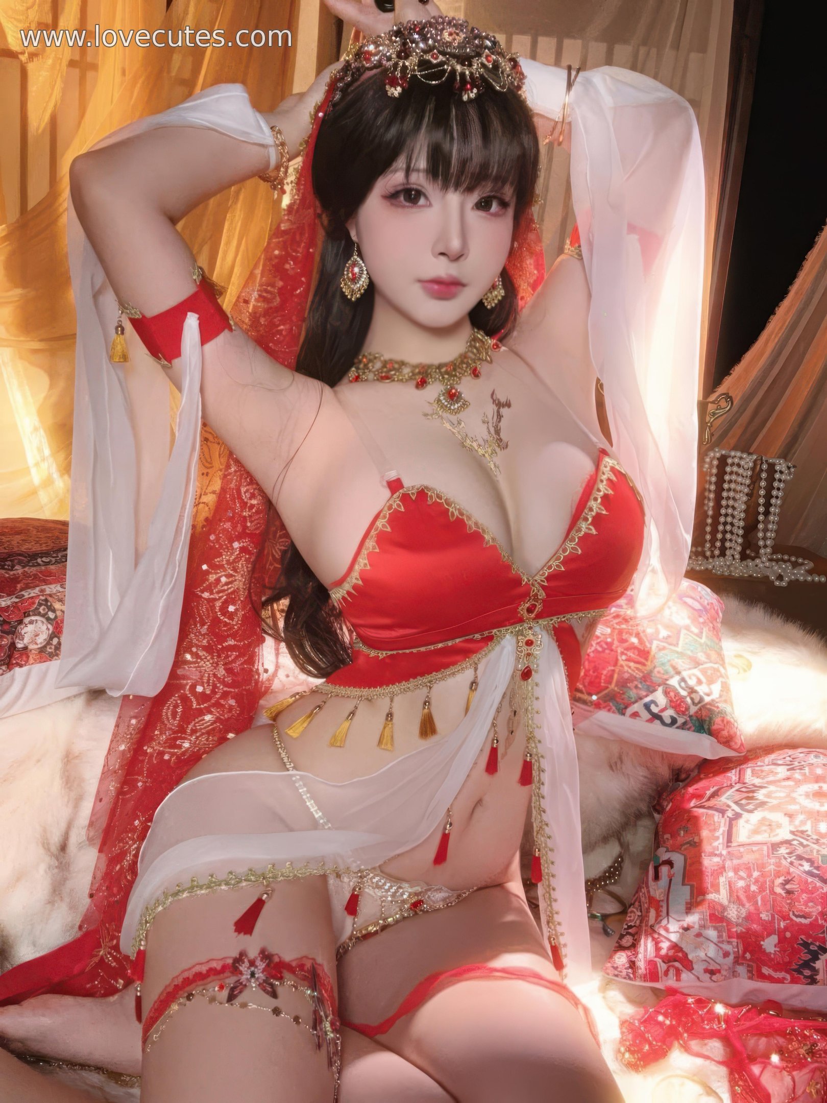 [私房] yuuhui玉汇 - 赤い宝石：白いシフォンの夢幻的な雰囲気、より大胆な画面構成、魅力的な曲線表現 45P2V