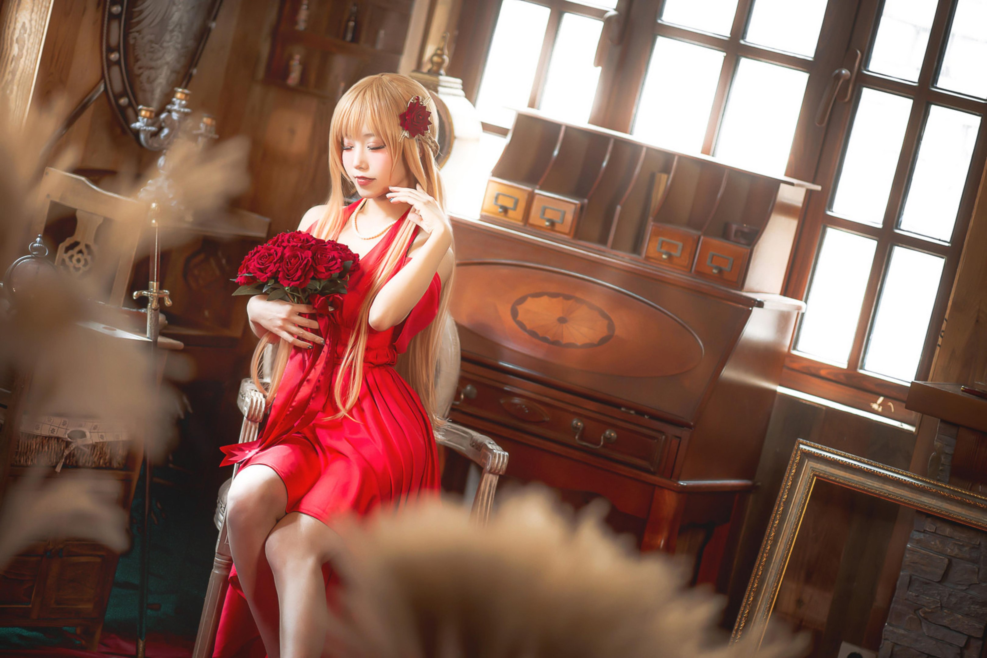 [costume play] 切切Celia - 亚丝娜紅色禮服：造型搶眼，角色氣質完美掌握，優雅中帶點性感 28P