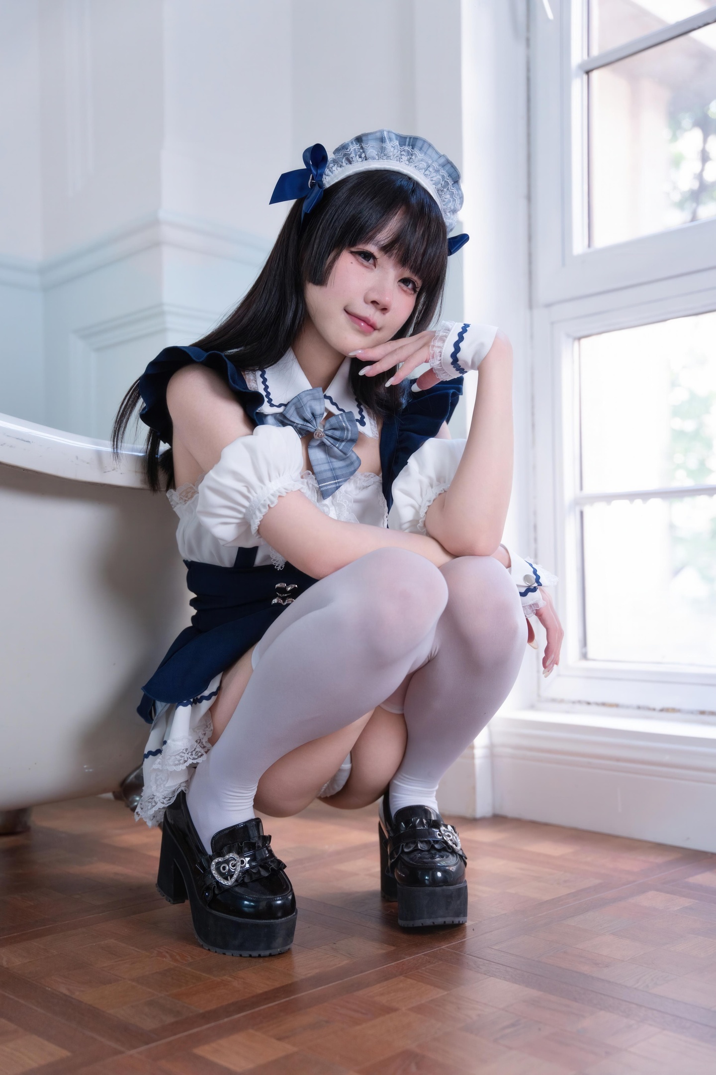 [Cosplay] Shimizu Nagi - Maid Service Theme: Sweet Maid Vibes Enhanced by White Stockings, Pure and Adorable 68P
