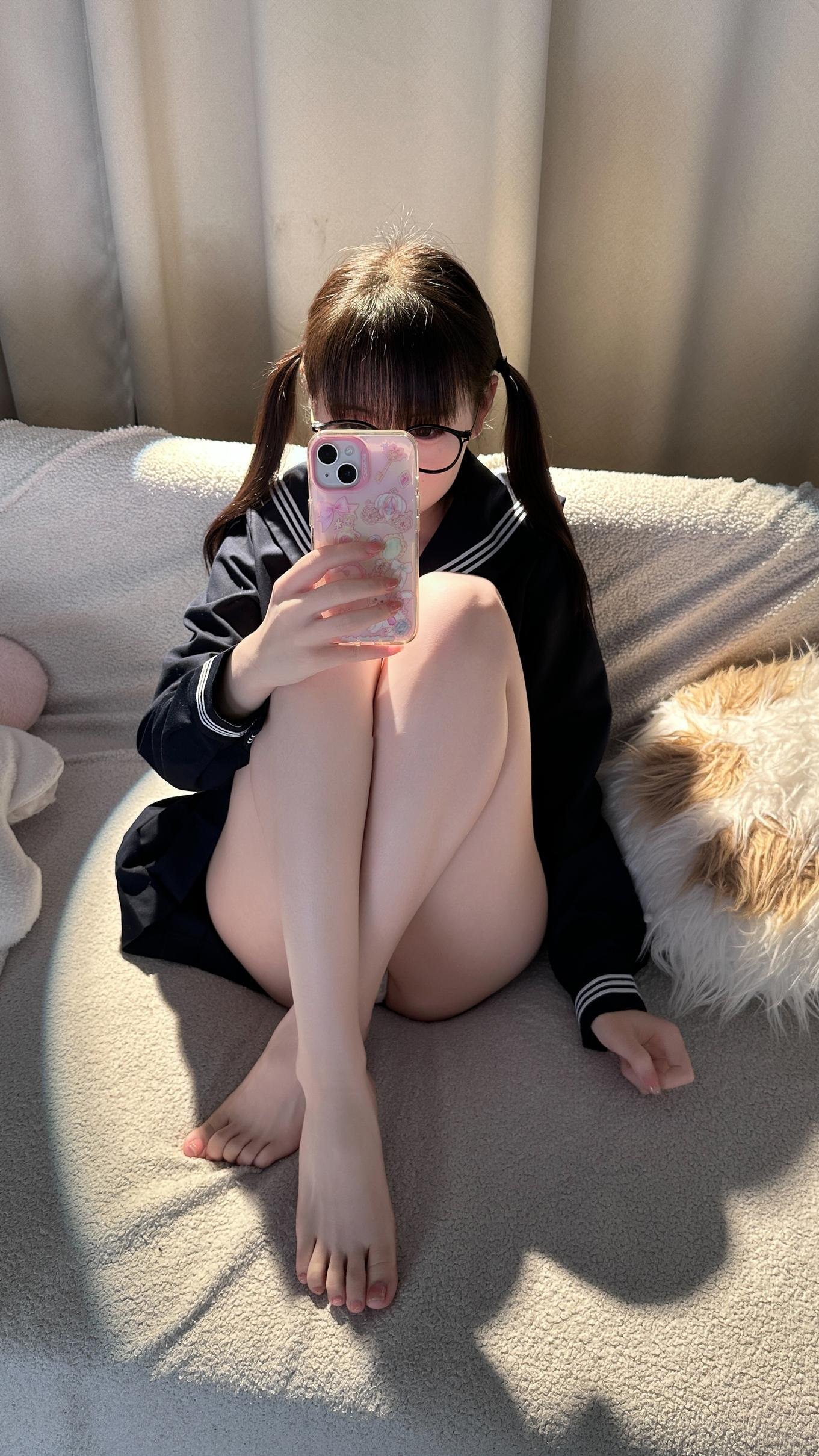 [写真] 幼水铃衣 - 靡途：JK制服搭配双马尾眼镜的少女感 清纯可爱氛围很足 细节蕾丝也很加分 169P