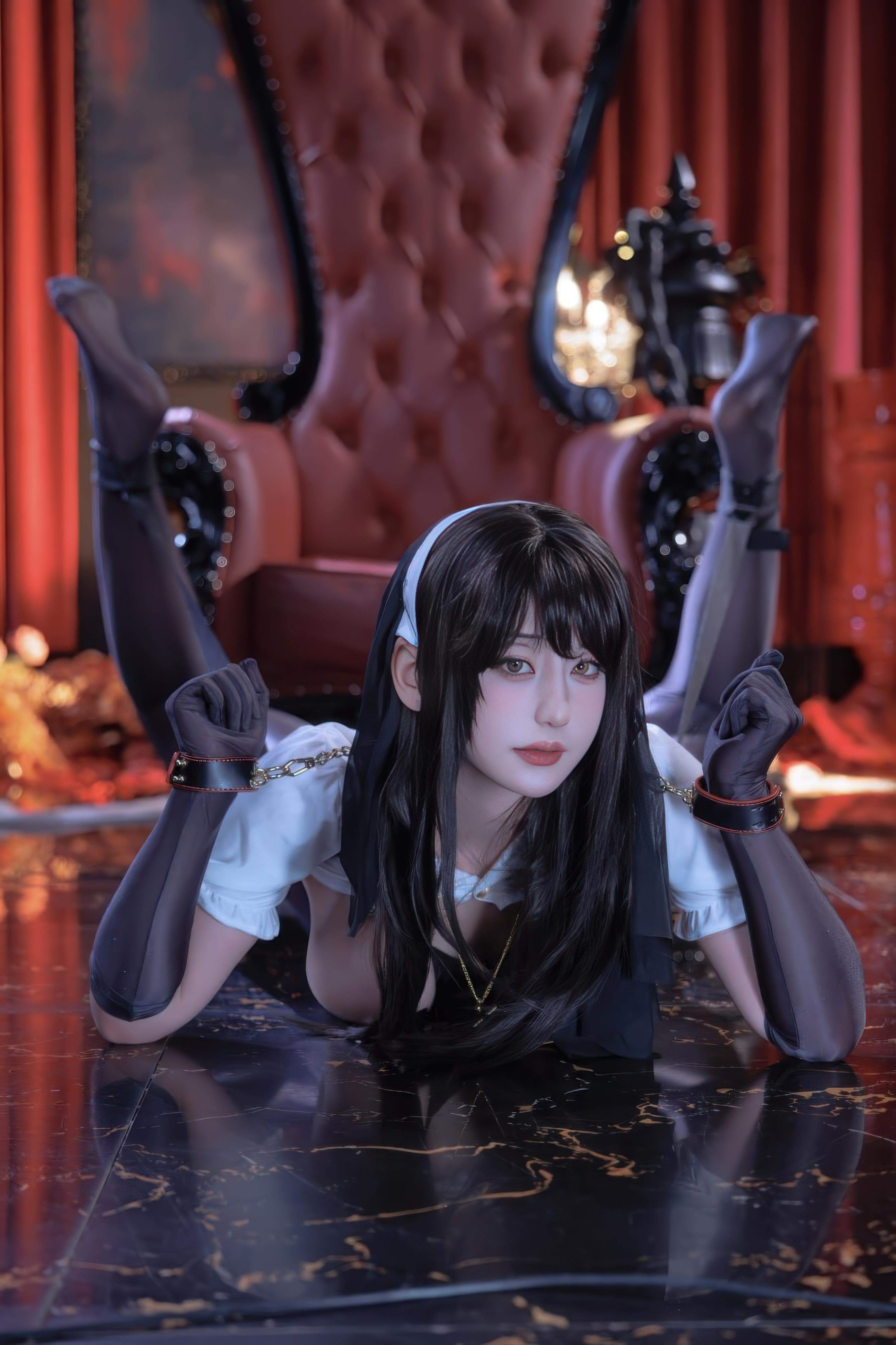 '[코스프레] 별람은 란란이 부르는 란자매 - 응징 수녀: 블랙 스타킹과 하이힐의 강렬한 반전, 매력적인 볼륨감 44P1V'